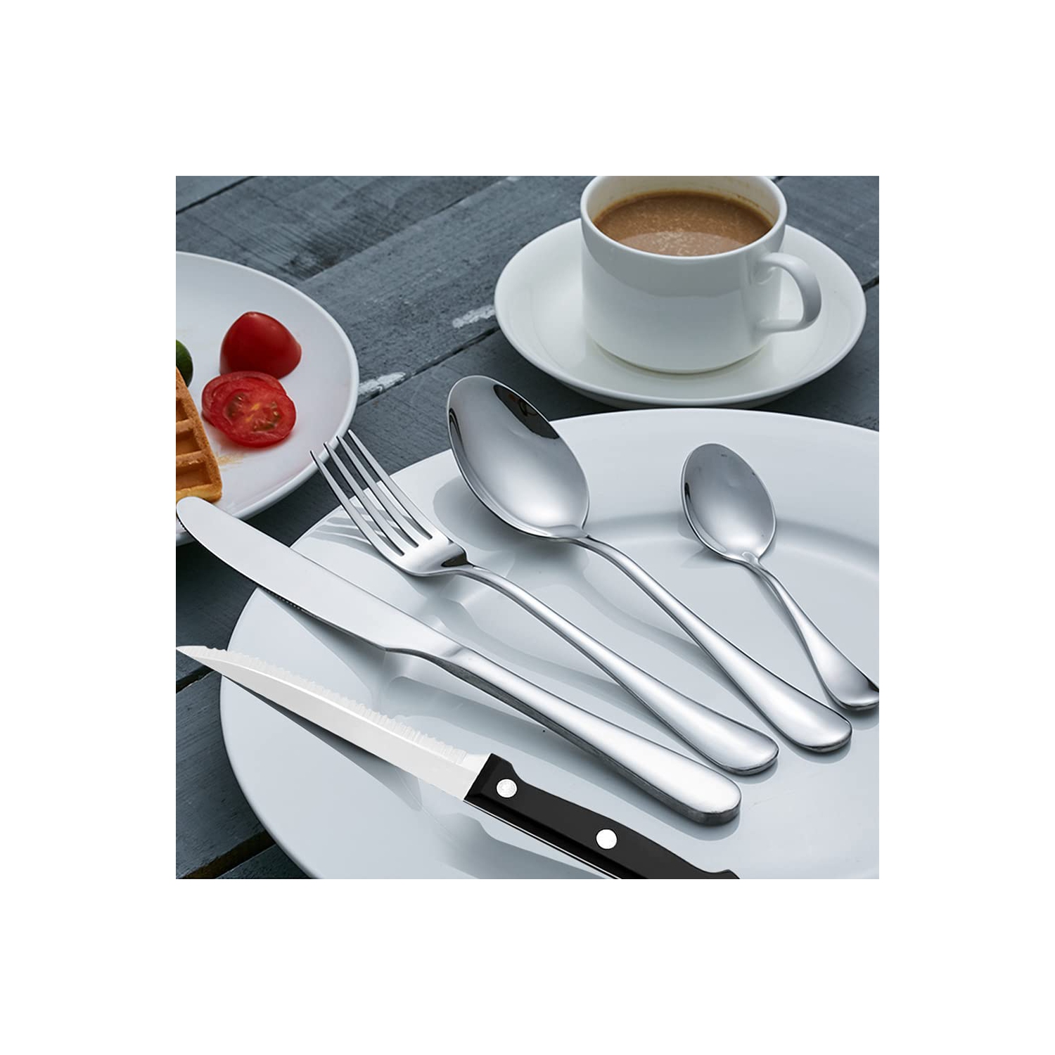 Silverware Set, MASSUGAR 48-Piece Silverware Utensil Set with Steak Knives for 8, Stainless Steel Flatware Cutlery Set f