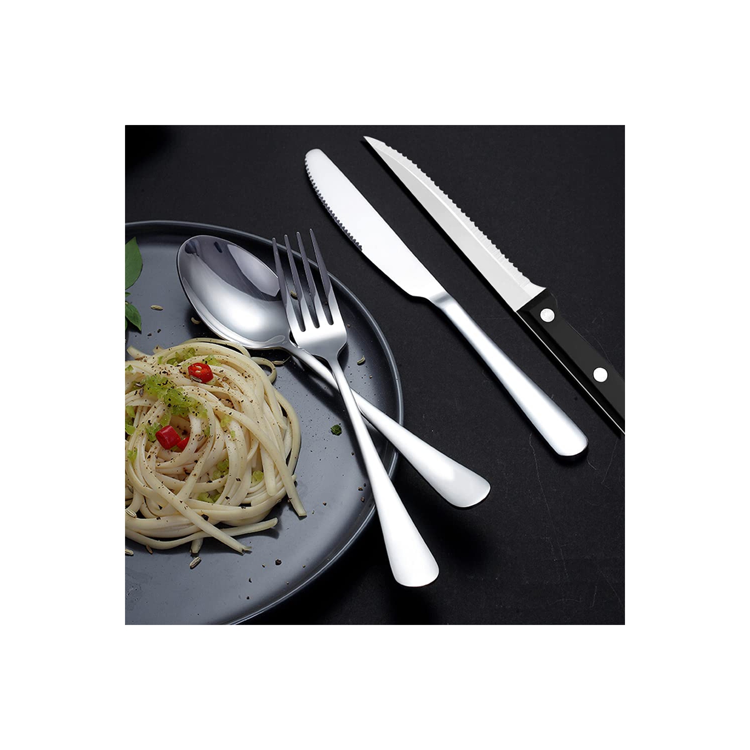 Silverware Set, MASSUGAR 48-Piece Silverware Utensil Set with Steak Knives for 8, Stainless Steel Flatware Cutlery Set f