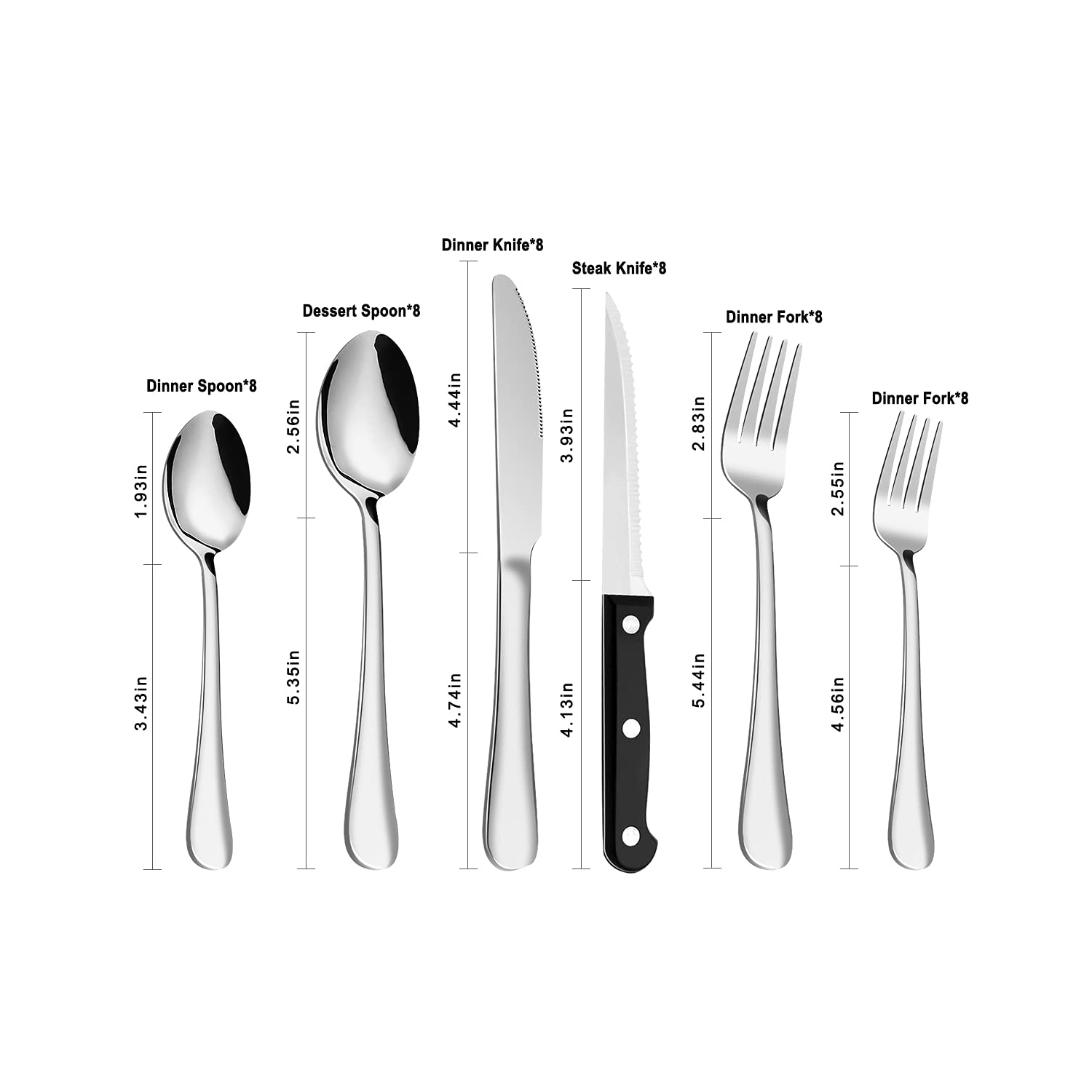 Silverware Set, MASSUGAR 48-Piece Silverware Utensil Set with Steak Knives for 8, Stainless Steel Flatware Cutlery Set f