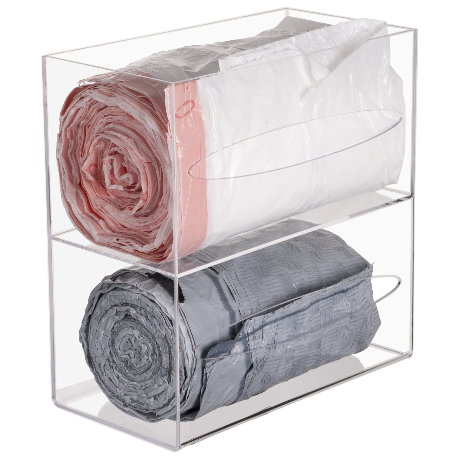 SEANADO – Porte-dévidoir pour sac à déchets, 2 compartiments mural en acrylique pour cuisine, double compartiment de rangement à chargement latéral Ho