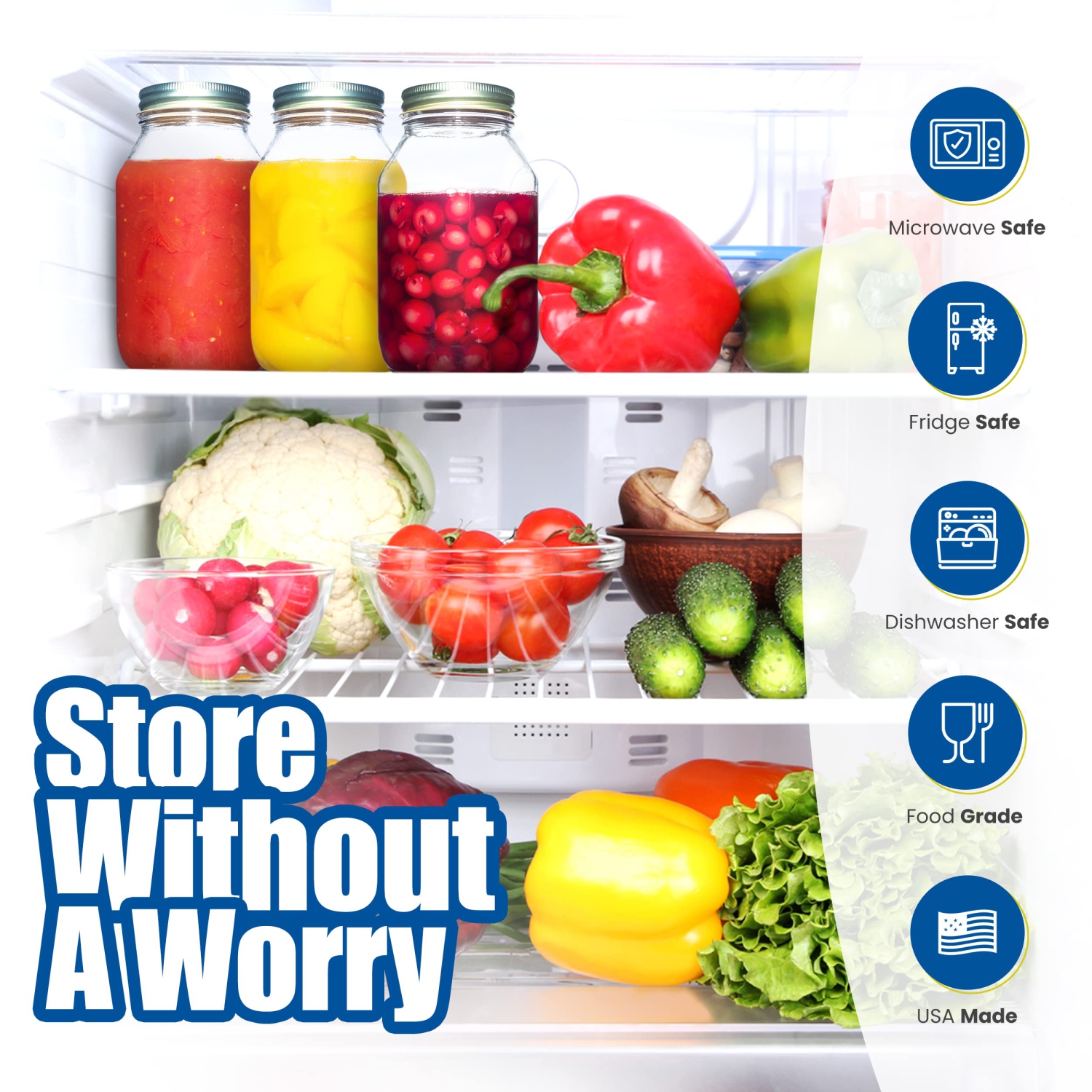 EHOMEA2Z Mason Jars 32 Oz With Lids Regular Mouth Preserving Spices,Storage,Meal Prep, Overnight Oats,Dry Food