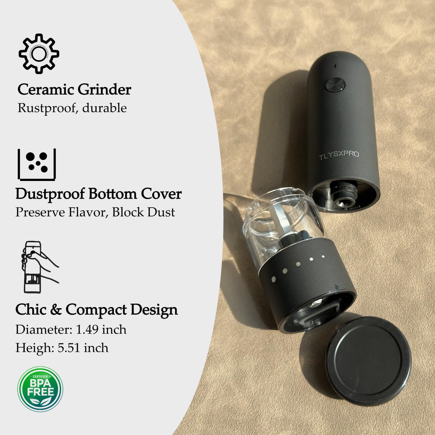 Ensemble de petits moulins à sel et à poivre électriques, moulin à poivre automatique rechargeable par USB avec goujon réglable