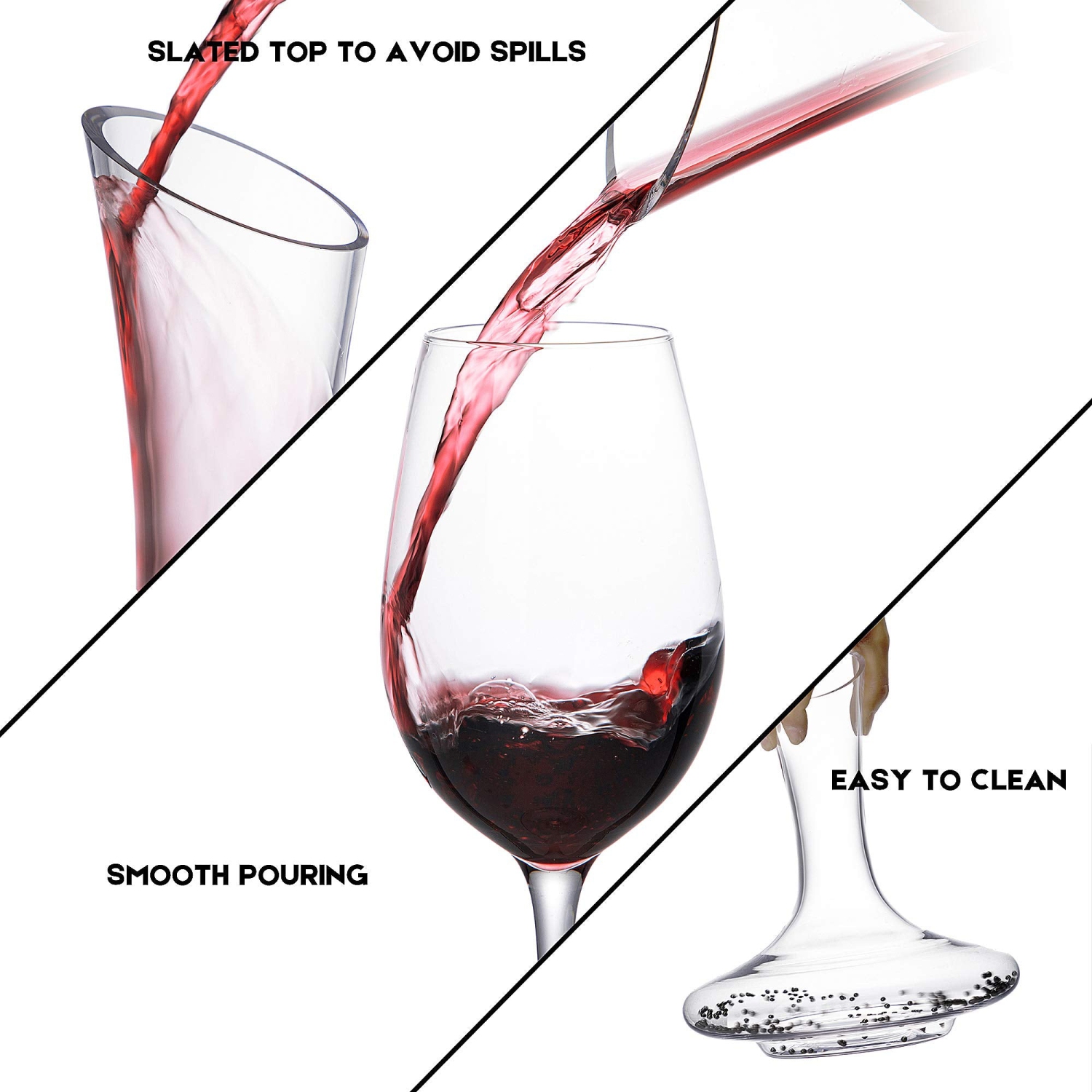 BOPOREA Wine Decanter,Red Wine Carafe,Wine Aerator,100% Hand Blown Lead-Free Crystal Glass with Cleaning Beads,Wine Deca