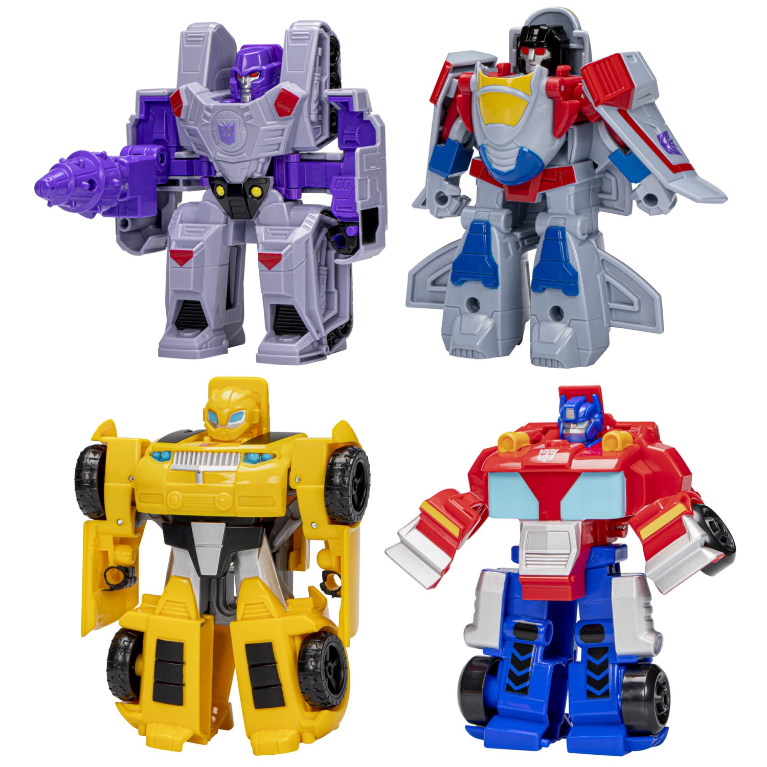 Transformers Toys Heroes vs Villains 4-Pack, Autobot and Decepticon 4.5-Inch Action Figures, Preschool Robot Toys for Ki
