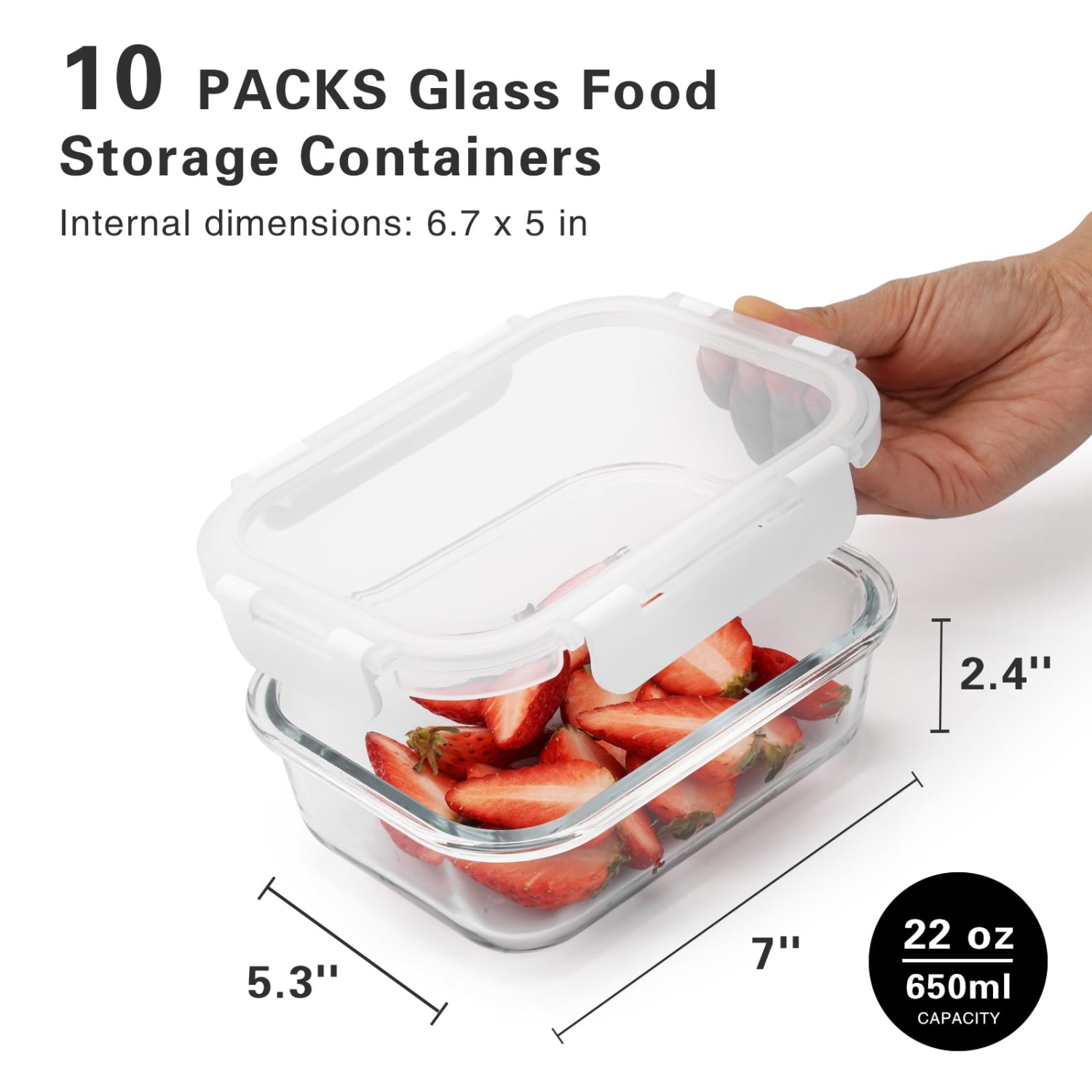 Cuiselect 10 Pack 22 Oz Glass Meal Prep Containers with Lids, Reusable Glass Food Storage Containers with Lids, Leak Pro