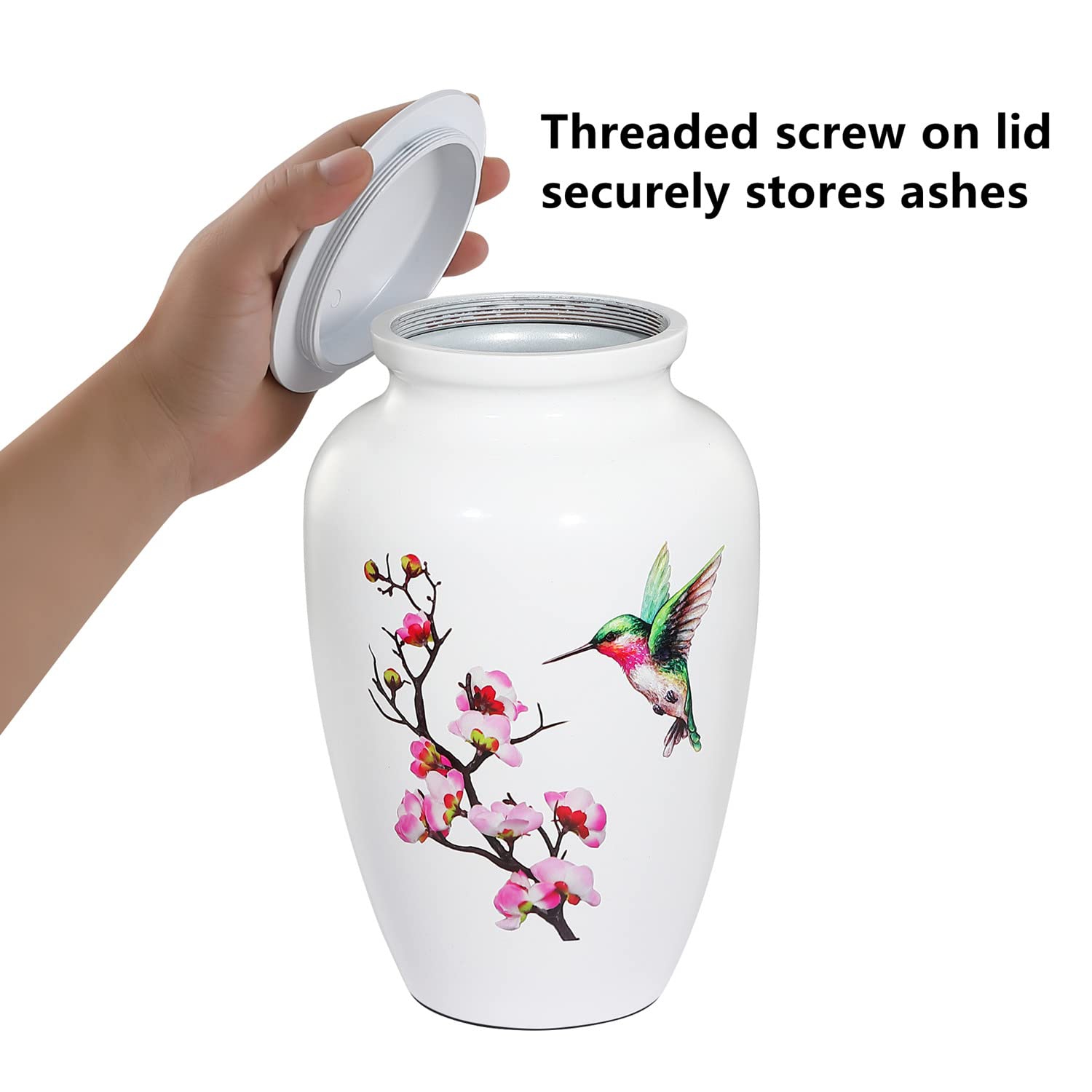 ICOKEE – Urne de cimetière pour cendres adultes, urne funéraire blanche, grande urne décorative avec sac en velours, jusqu'à 200 lb