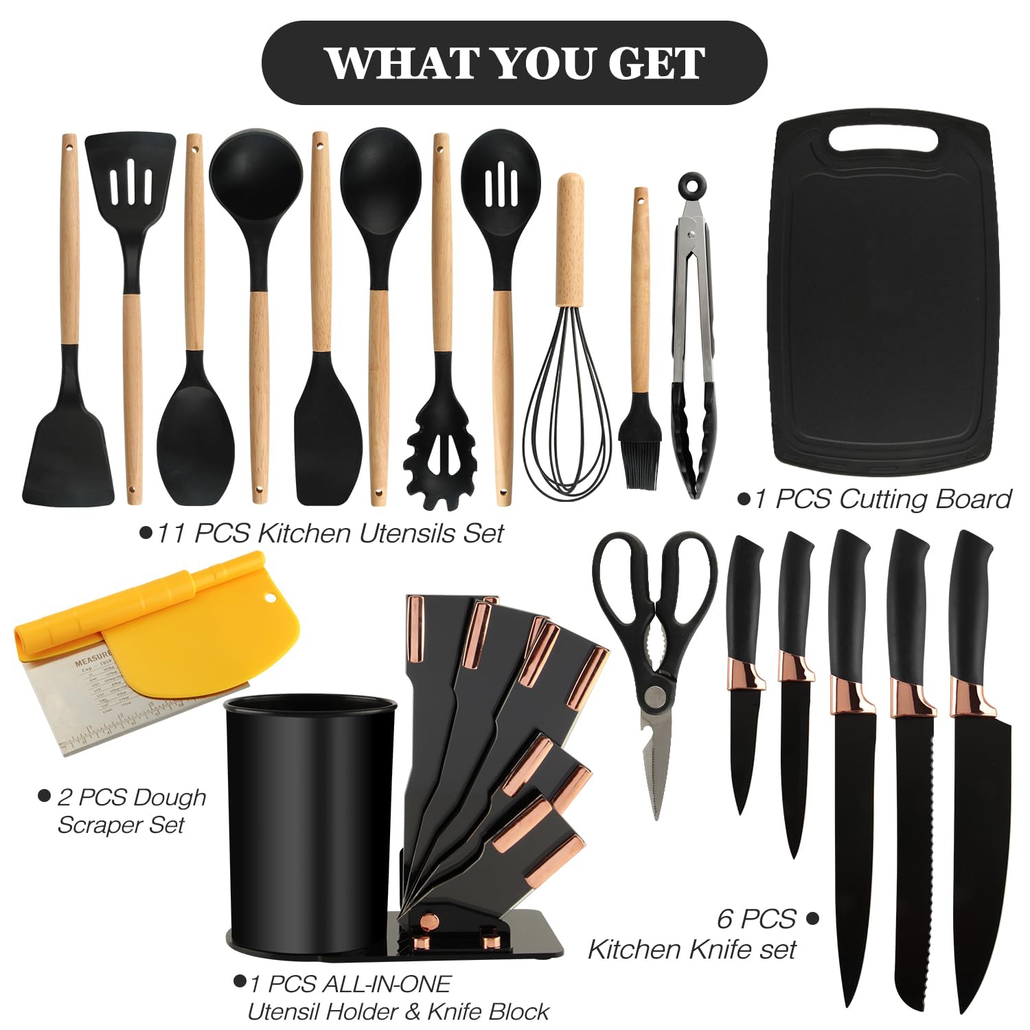 Sunmei Silicone Kitchen Utensil Set for Nonstick Cookware, 21 Pcs Great Value Cooking Utensils Set, Comes with Silicone