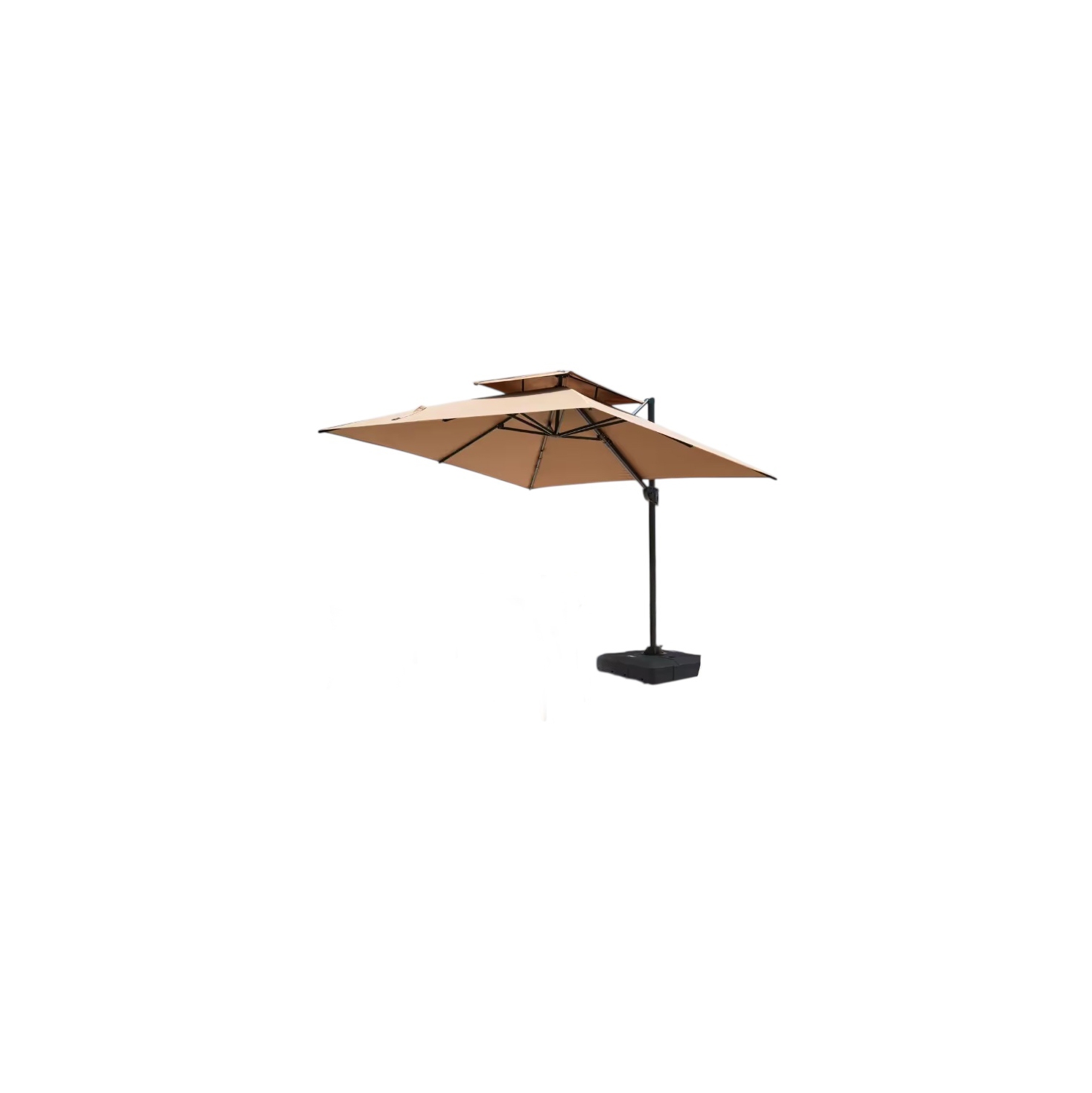 Maxxus 10 ft. Square Dual-Top Aluminum 360° Rotation Offset Outdoor Cantilever Patio Umbrella in Tan with Fillable Base Weights