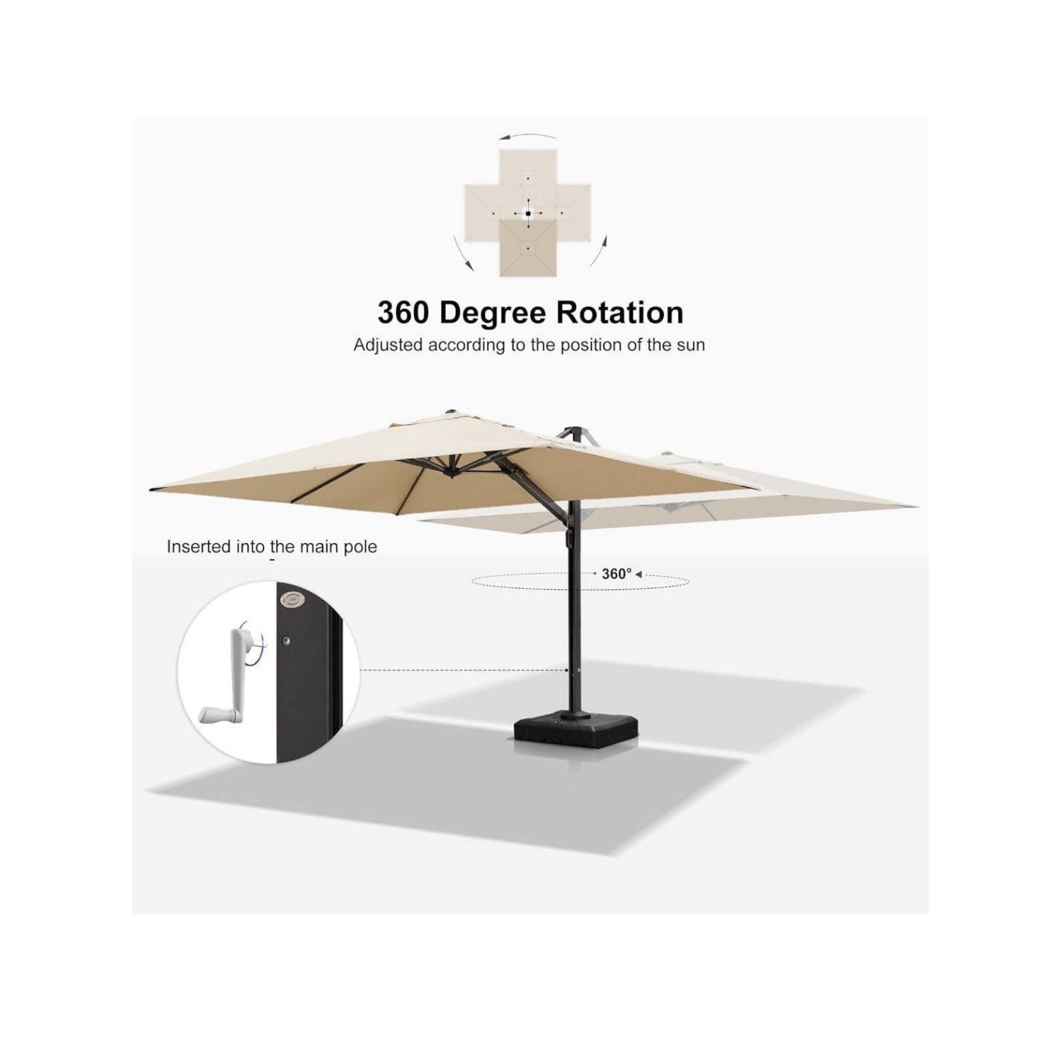 Maxxus 10 ft. Square Dual-Top Aluminum 360° Rotation Offset Outdoor Cantilever Patio Umbrella in Tan with Fillable Base Weights