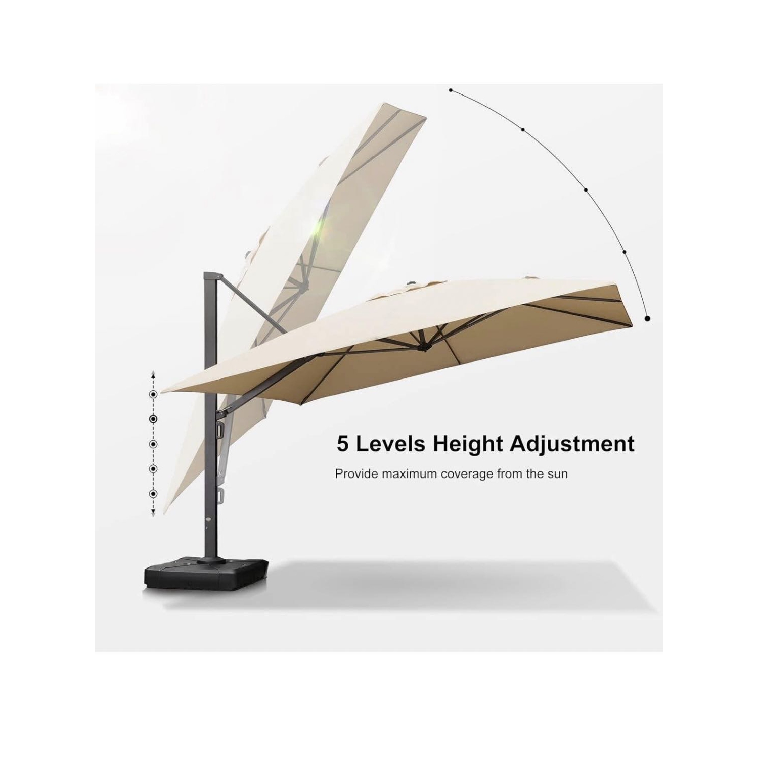 Maxxus 10 ft. Square Dual-Top Aluminum 360° Rotation Offset Outdoor Cantilever Patio Umbrella in Tan with Fillable Base Weights