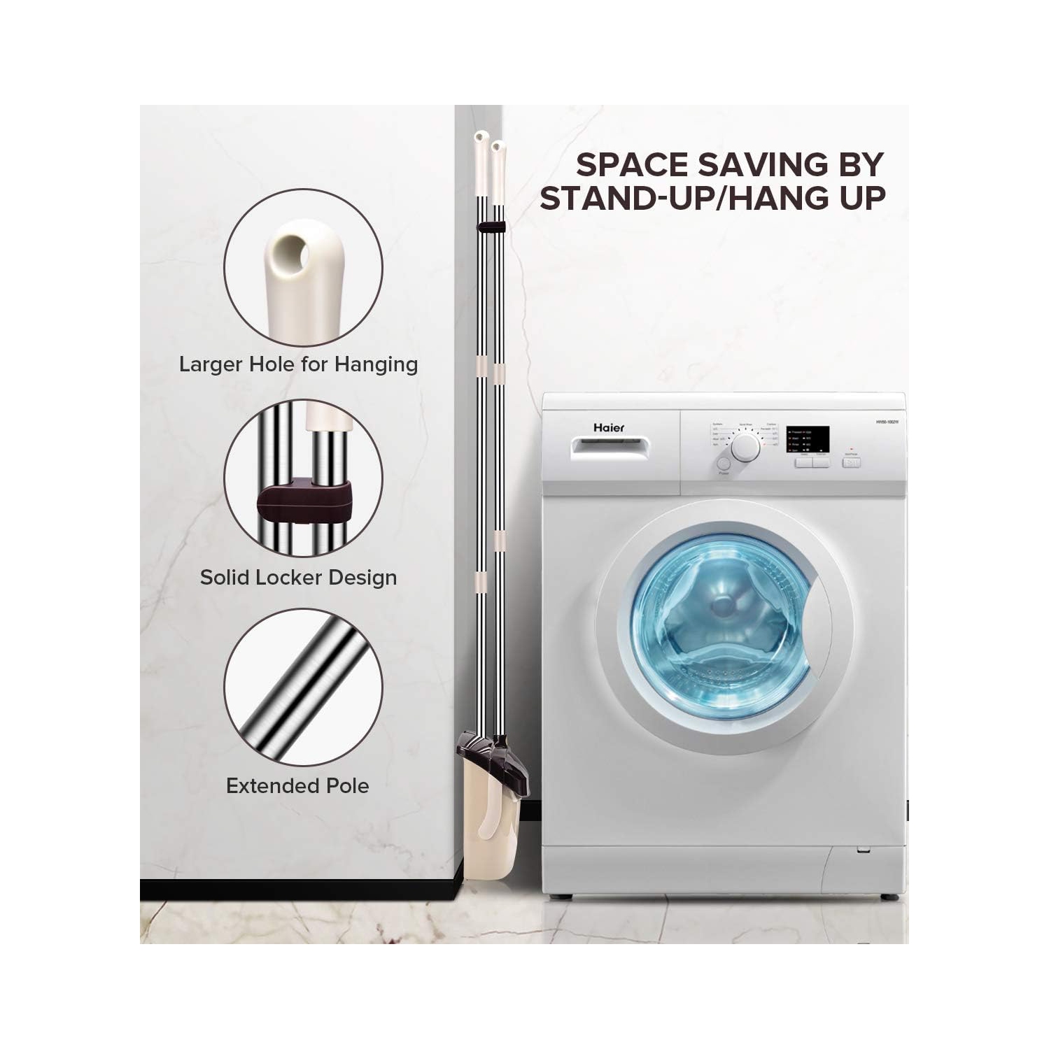 Mosuch Broom and Dustpan Set Extendable Long Handle Brooms Upright Standing Dustpans Lightweight Stainless Self-Clean Soft Broom Combo for Home