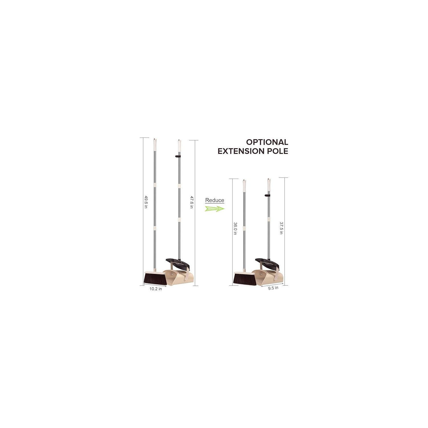 Mosuch Broom and Dustpan Set Extendable Long Handle Brooms Upright Standing Dustpans Lightweight Stainless Self-Clean Soft Broom Combo for Home