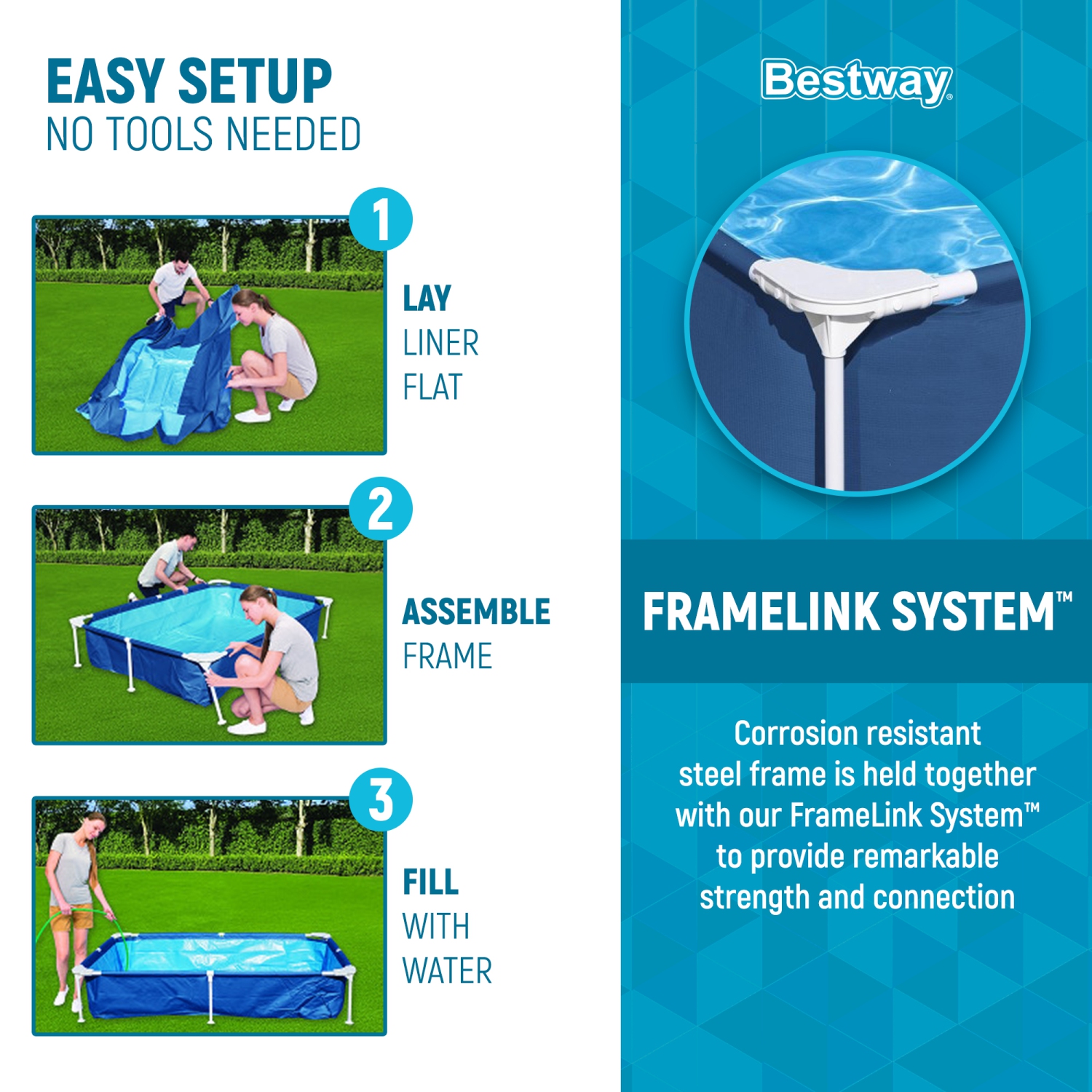 Bestway Steel Pro 87" x 59" x 17" Rectangular Above Ground Outdoor Swimming Pool