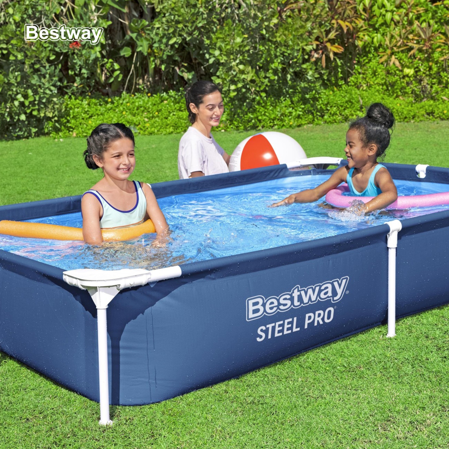 Bestway Steel Pro 87" x 59" x 17" Rectangular Above Ground Outdoor Swimming Pool
