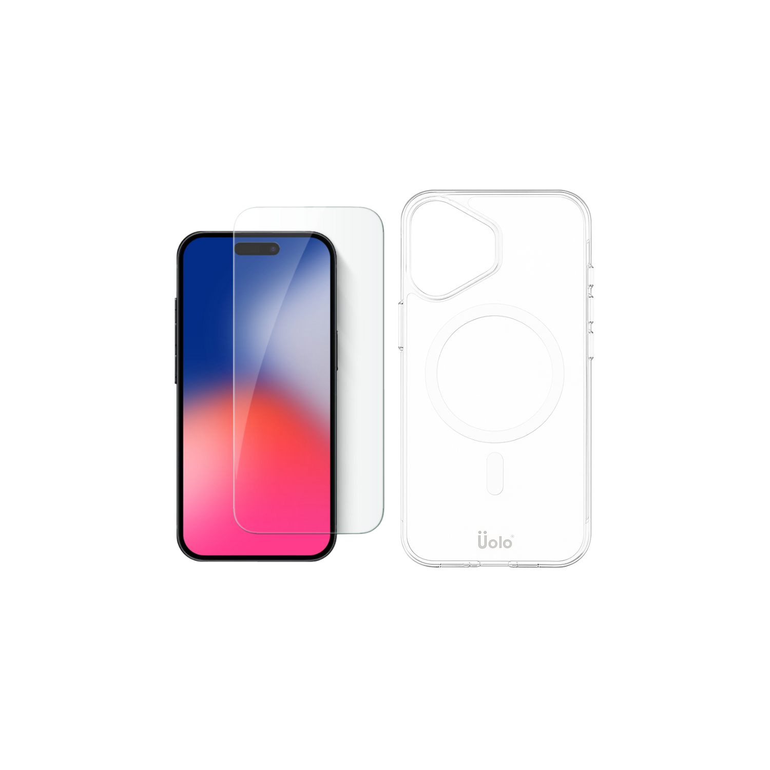 Uolo Protection Bundle for iPhone 16 Plus – Shield Tempered Glass with Alignment Tray & Soul+ Clear MagSafe Case | Screen Protector + Shockproof Slim