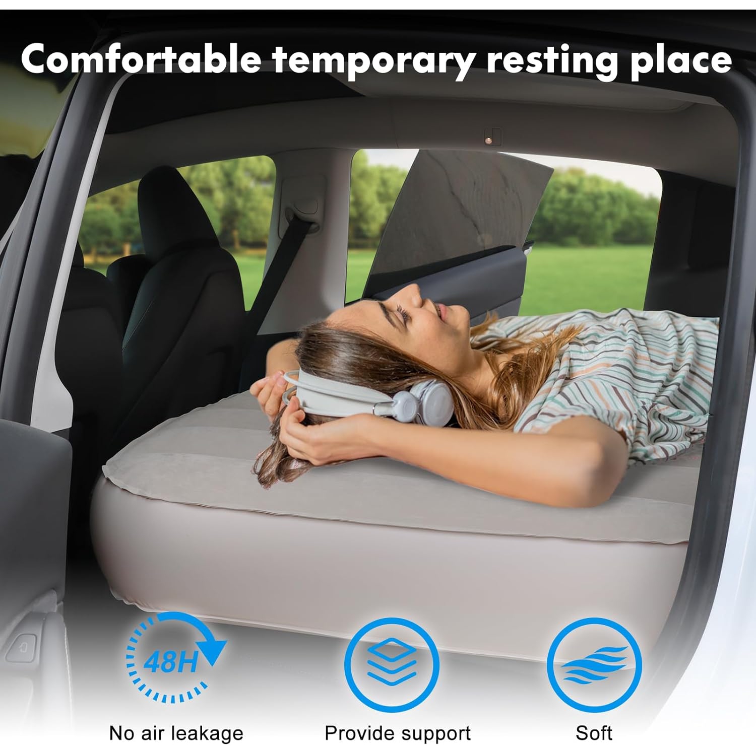 Customized Self-Inflating Mattress for Tesla Model Y and Model 3, Comfortable Car Sleeping Pad with Cordless Rechargeable Air Pump, Portable Camping