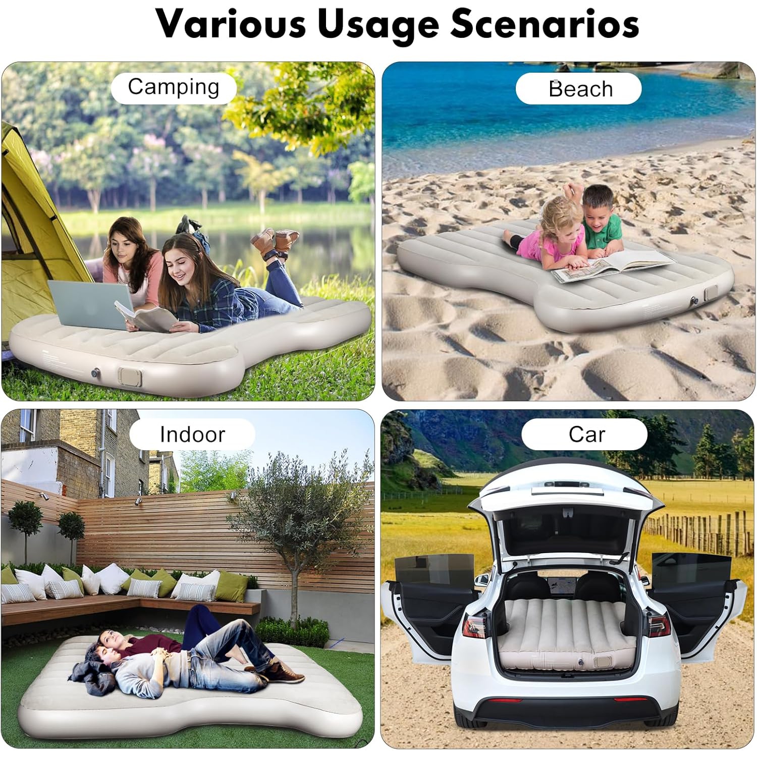 Customized Self-Inflating Mattress for Tesla Model Y and Model 3, Comfortable Car Sleeping Pad with Cordless Rechargeable Air Pump, Portable Camping