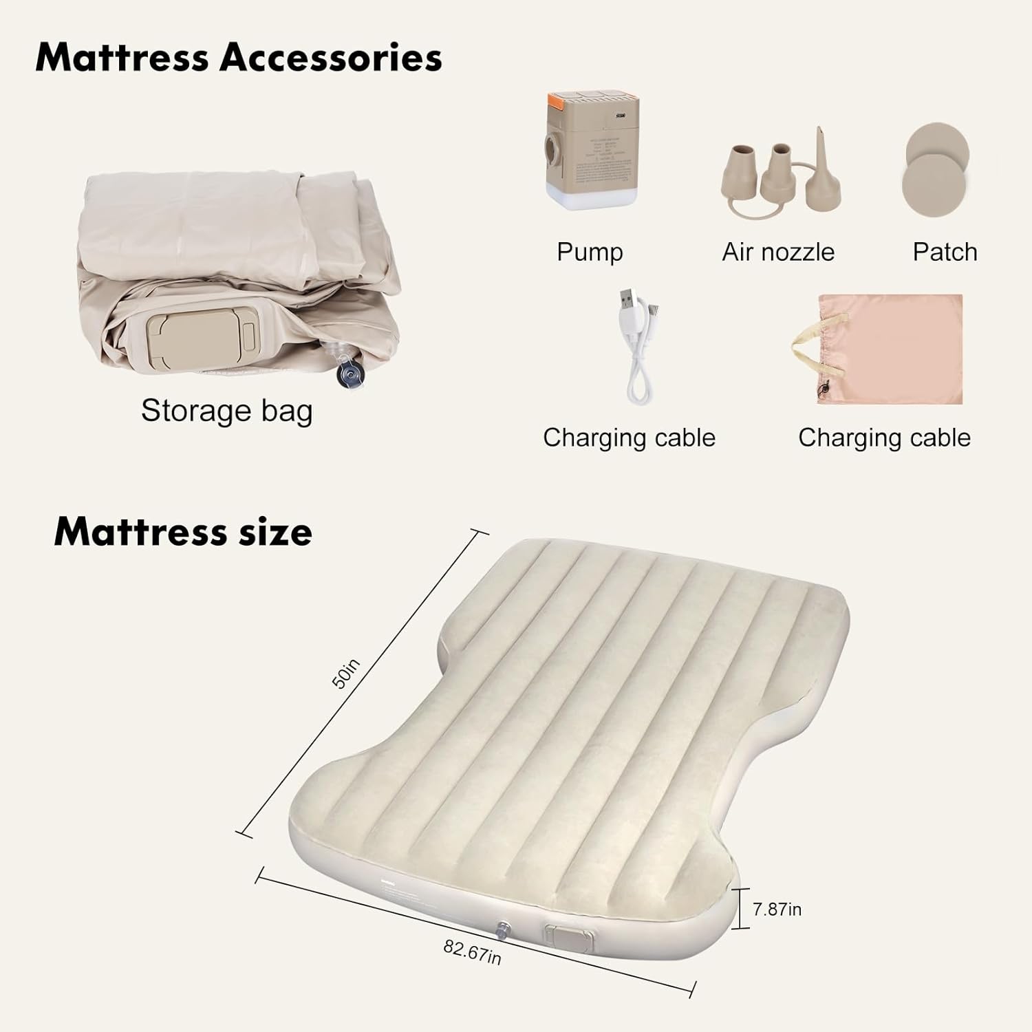 Customized Self-Inflating Mattress for Tesla Model Y and Model 3, Comfortable Car Sleeping Pad with Cordless Rechargeable Air Pump, Portable Camping