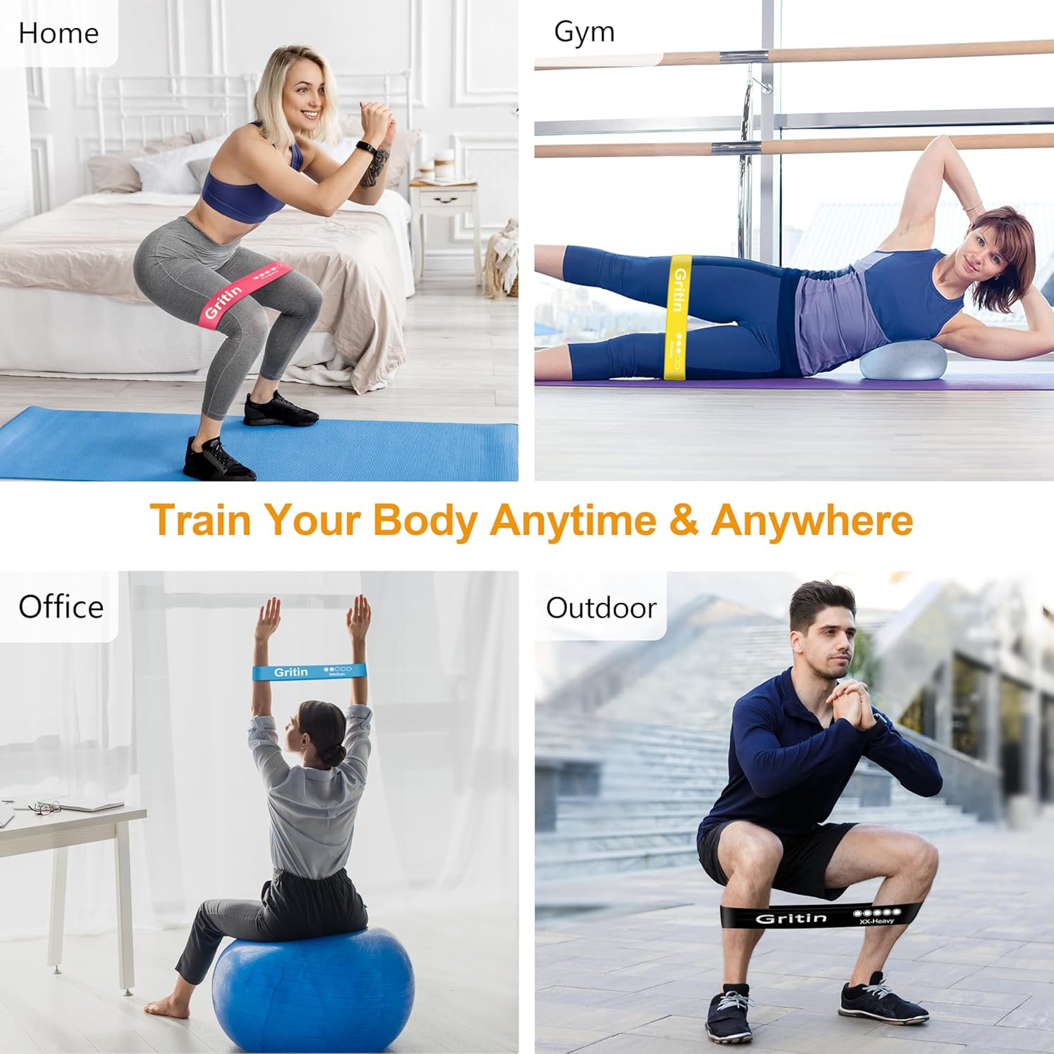 Resistance Bands, Set of 5 Skin-Friendly Resistance Fitness Exercise Loop Bands with 5 Different Strength Levels, Travel Carrying Case Included,