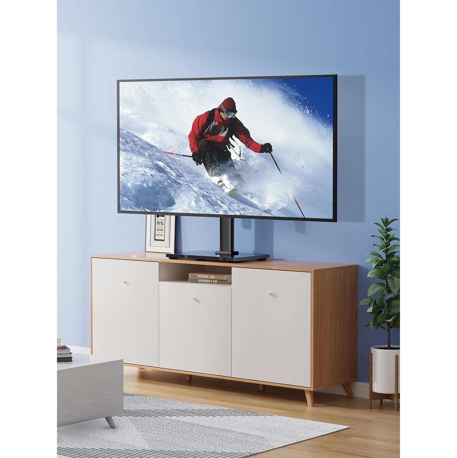 Universal TV Stand - Table Top TV Stand for 32-60 inch LCD LED TVs - Height Adjustable TV Base Stand with Tempered Glass Base & Wire Management, VESA