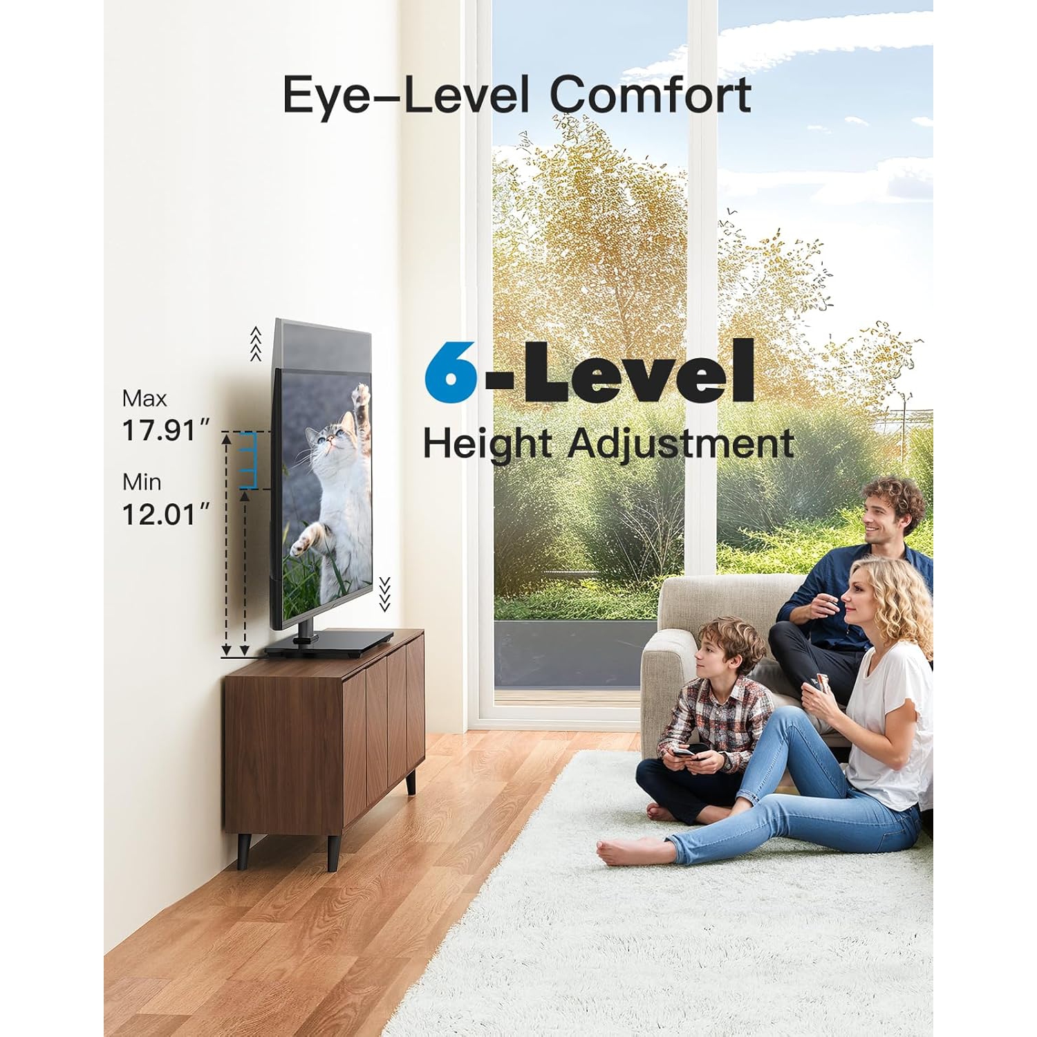 Universal TV Stand - Table Top TV Stand for 32-60 inch LCD LED TVs - Height Adjustable TV Base Stand with Tempered Glass Base & Wire Management, VESA