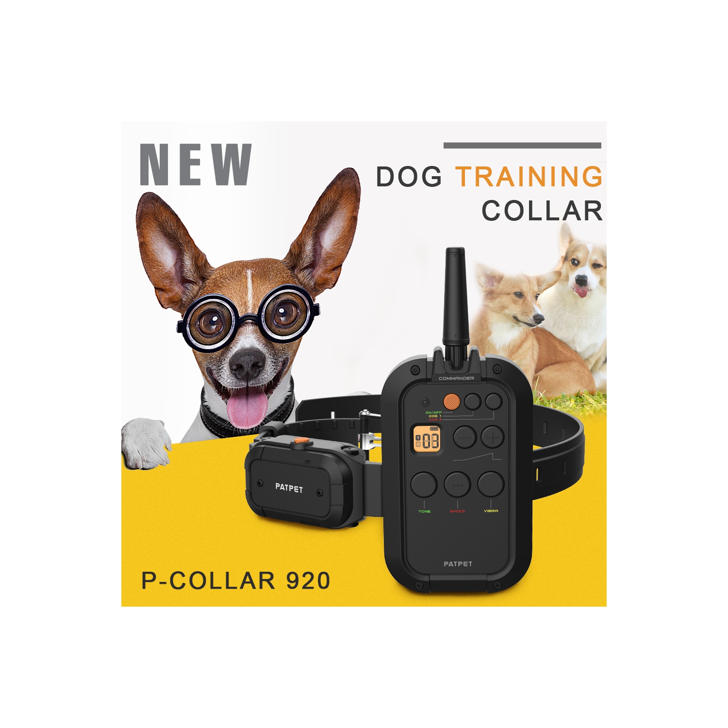 PATPET Dog Training collar, 3000 ft Range 16 Training Levels Dog Shock Collar with Remote Control(15-150lbs) Waterproof 100% Safe E Collar for Large