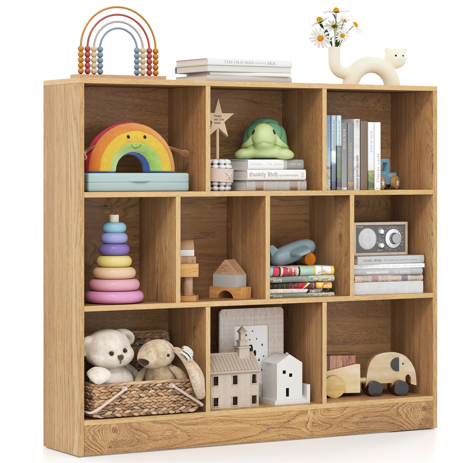 Wooden Toy Storage Organizer with 10 Cubes for Kids Room or Playroom
