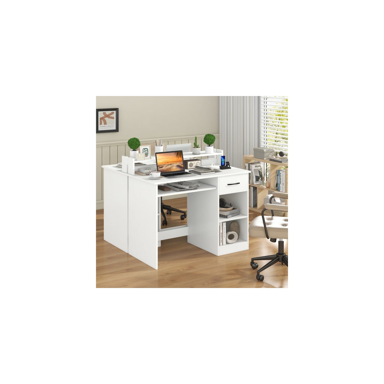 Bureau avec station de chargement intégrée et tablette réglable pour espace de travail à domicile