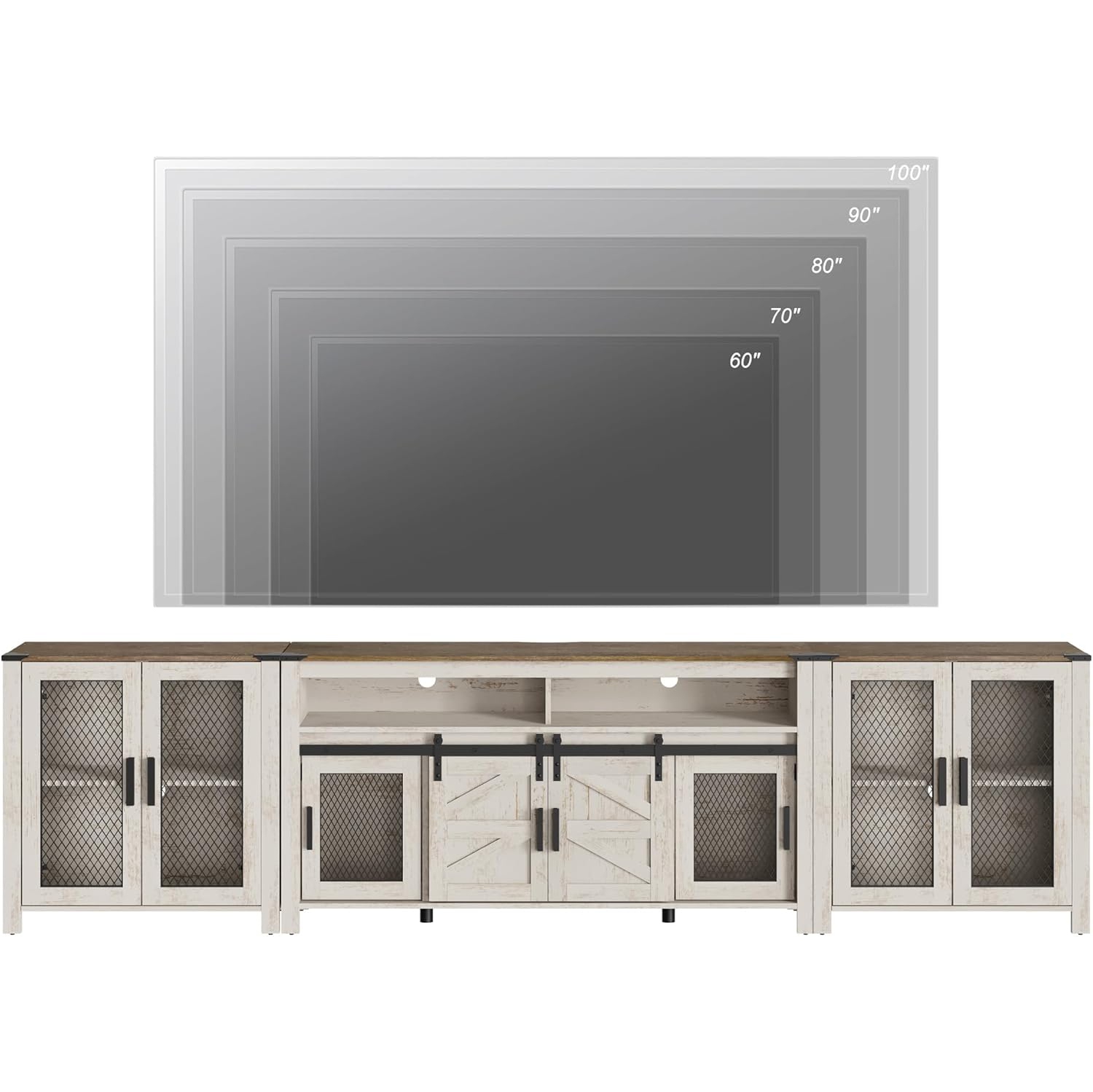 WAMPAT Living Room Set of TV Stand and Sideboard for 100 inch,Door Storage Cabinet with Mesh,Farmhouse Storage Units with Open and Adjustable