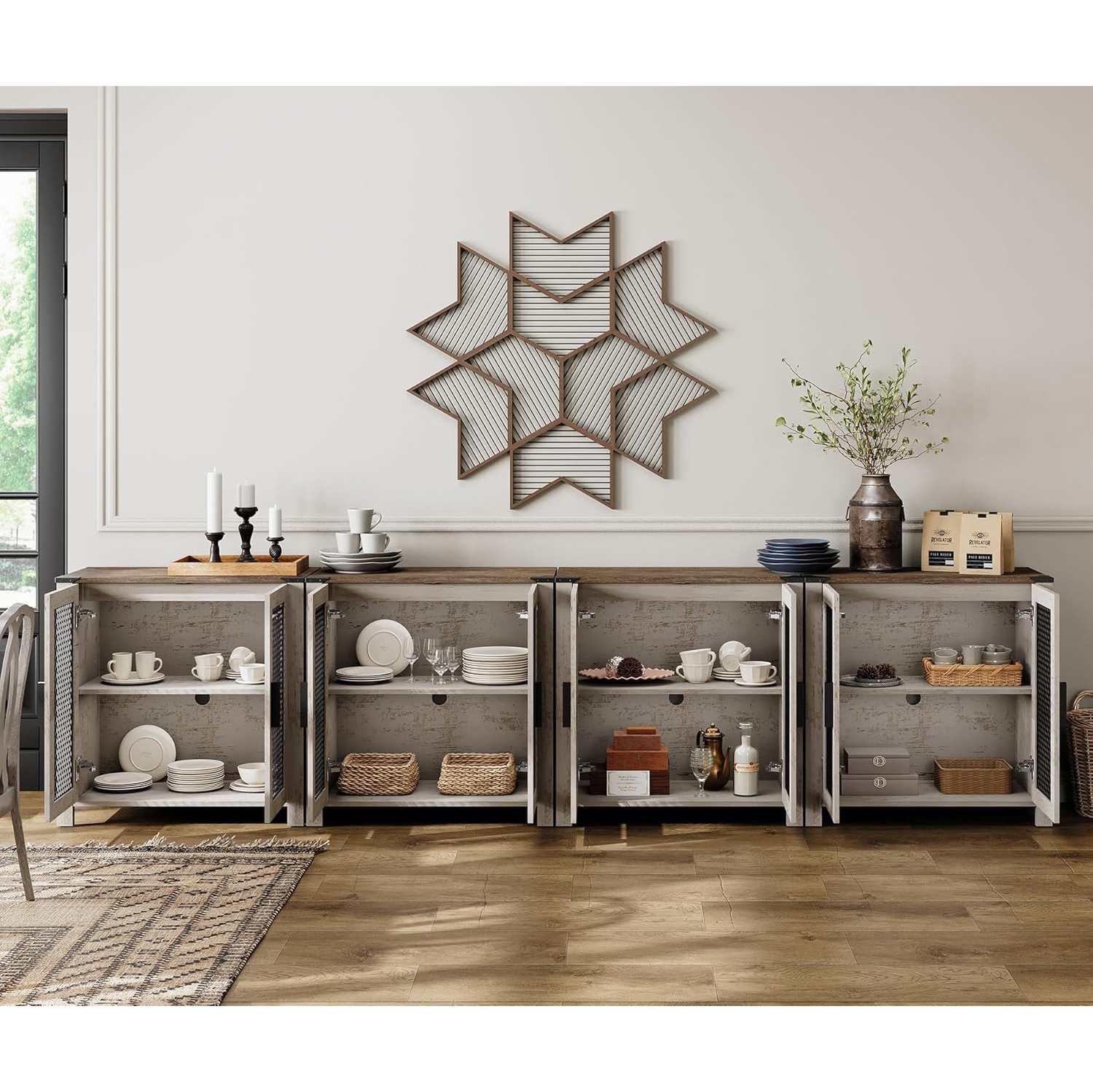 Ensemble de 2 armoires de buffet WAMAPT avec porte à 4 mailles, ensemble de 2 armoires de rangement de cuisine avec tablette réglable, tables de bar