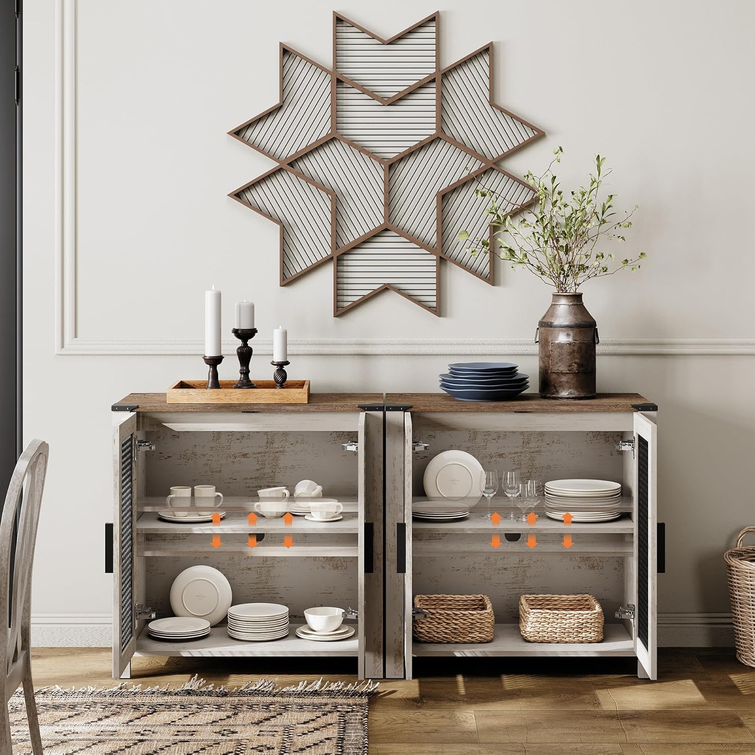 Ensemble de 2 armoires de buffet WAMAPT avec porte à 4 mailles, ensemble de 2 armoires de rangement de cuisine avec tablette réglable, tables de bar