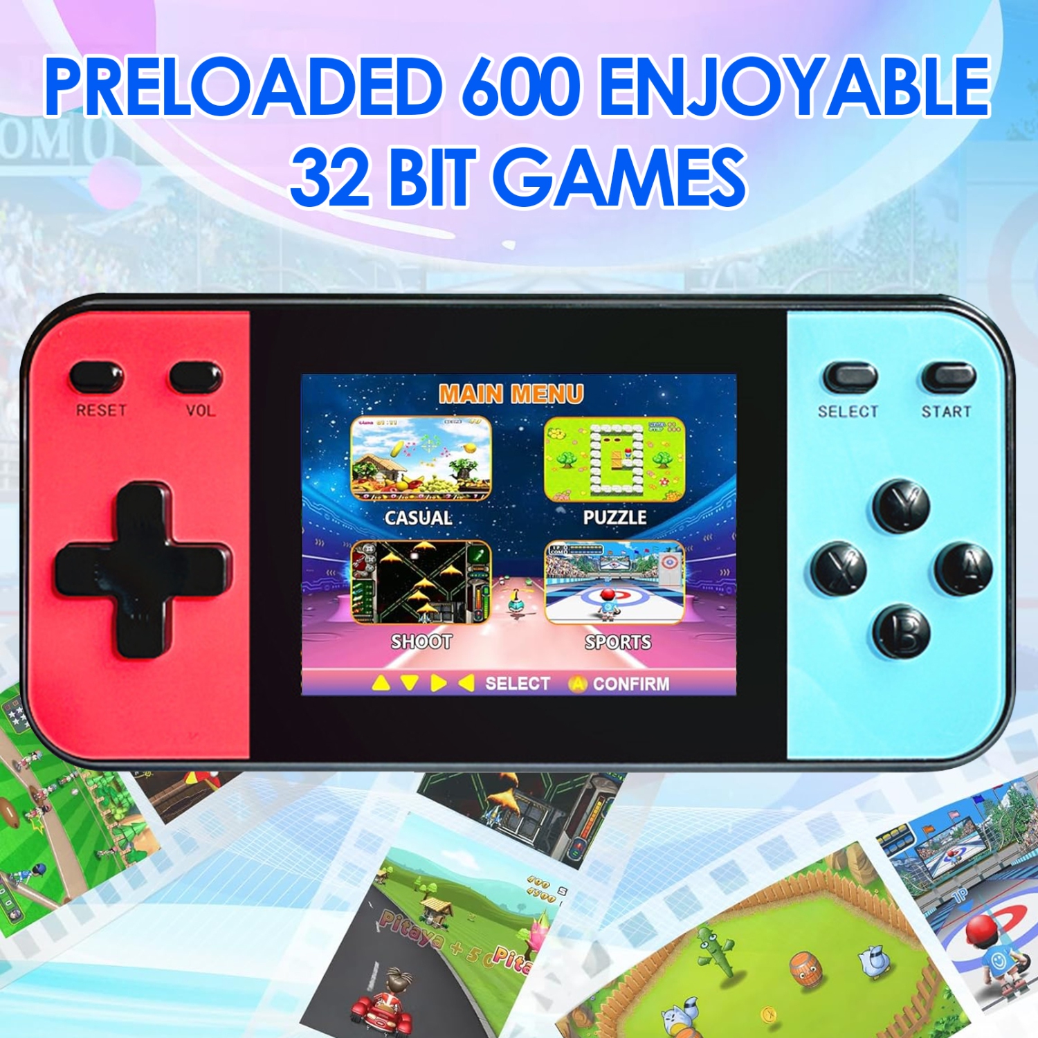 Console de jeu portative rétro avec écran de 3,0 po et 600 jeux, connexion télé, pour deux joueurs