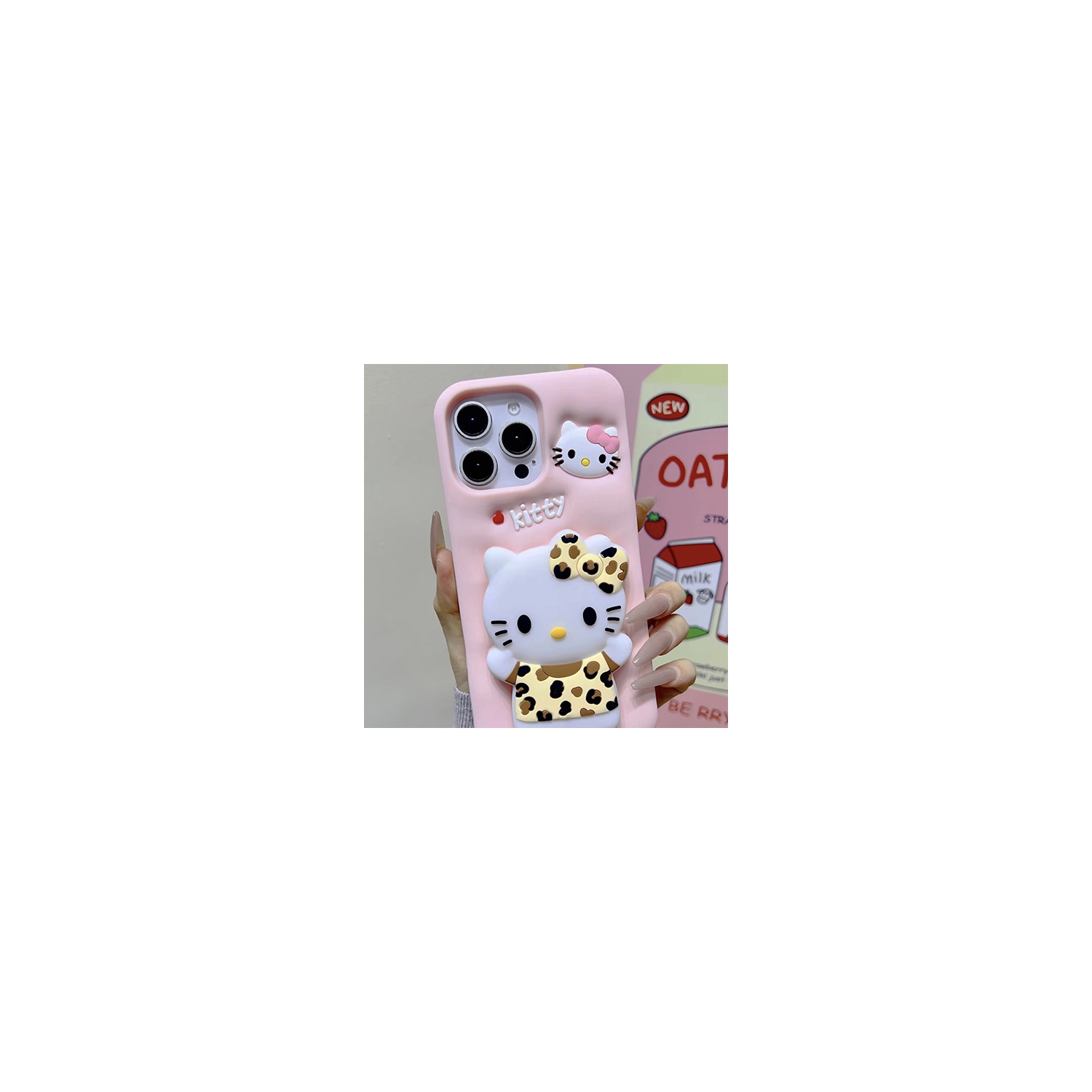 3D Leopard Print Cat Silicone Kickstand Case for iPhone 15 Pro Max