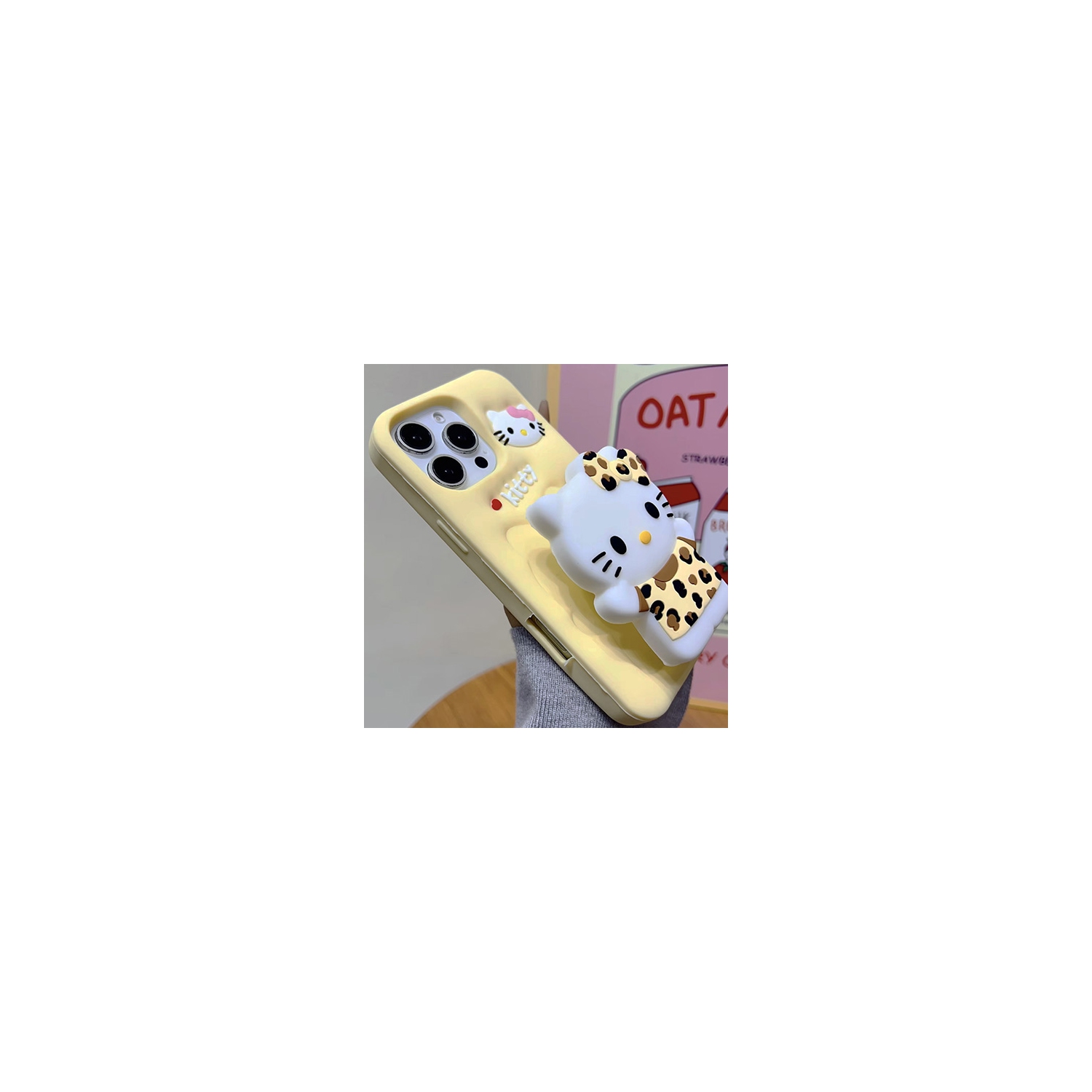 3D Leopard Print Cat Silicone Kickstand Case for iPhone 16 Pro Max