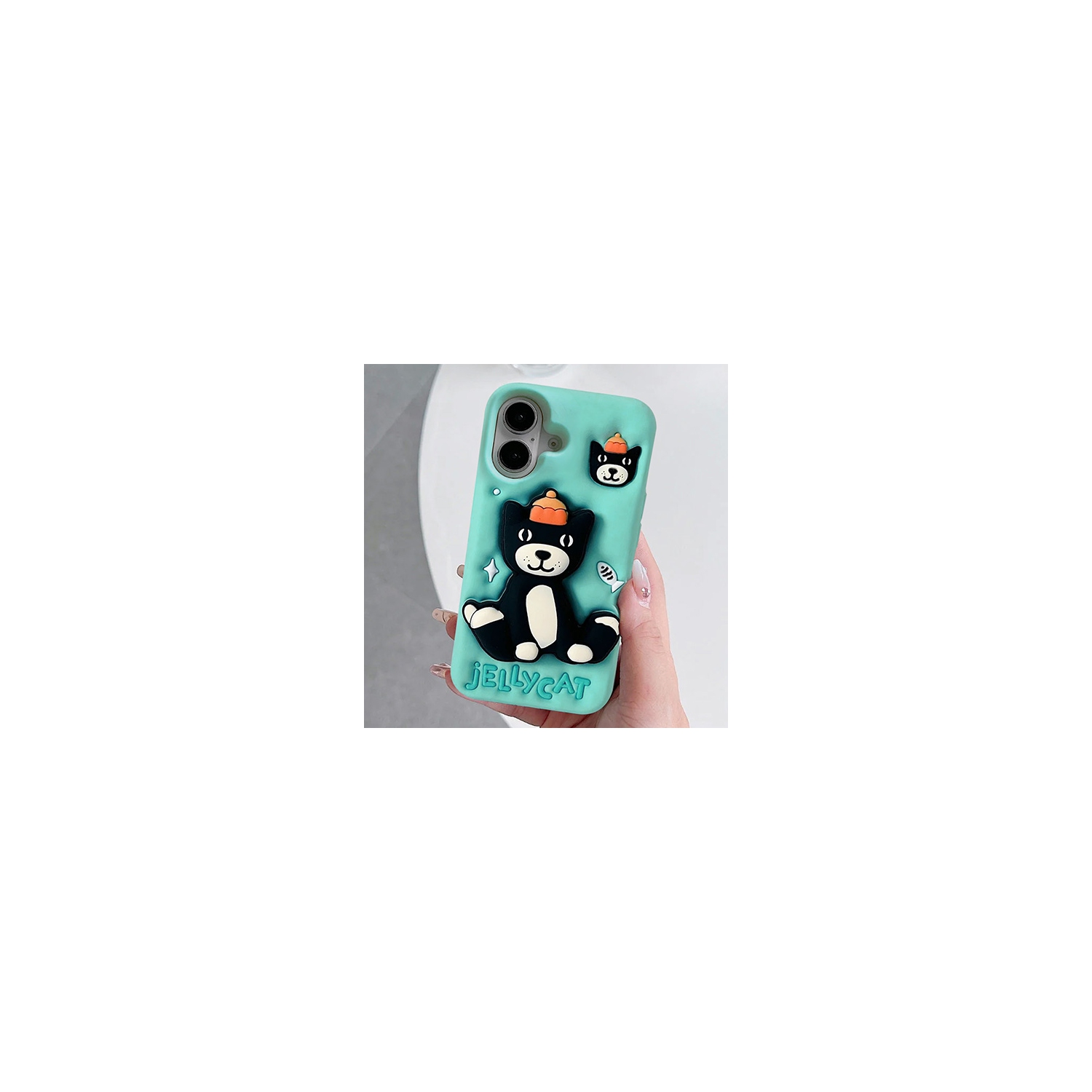 3D Jelly Cat Silicone Kickstand Case for iPhone 16