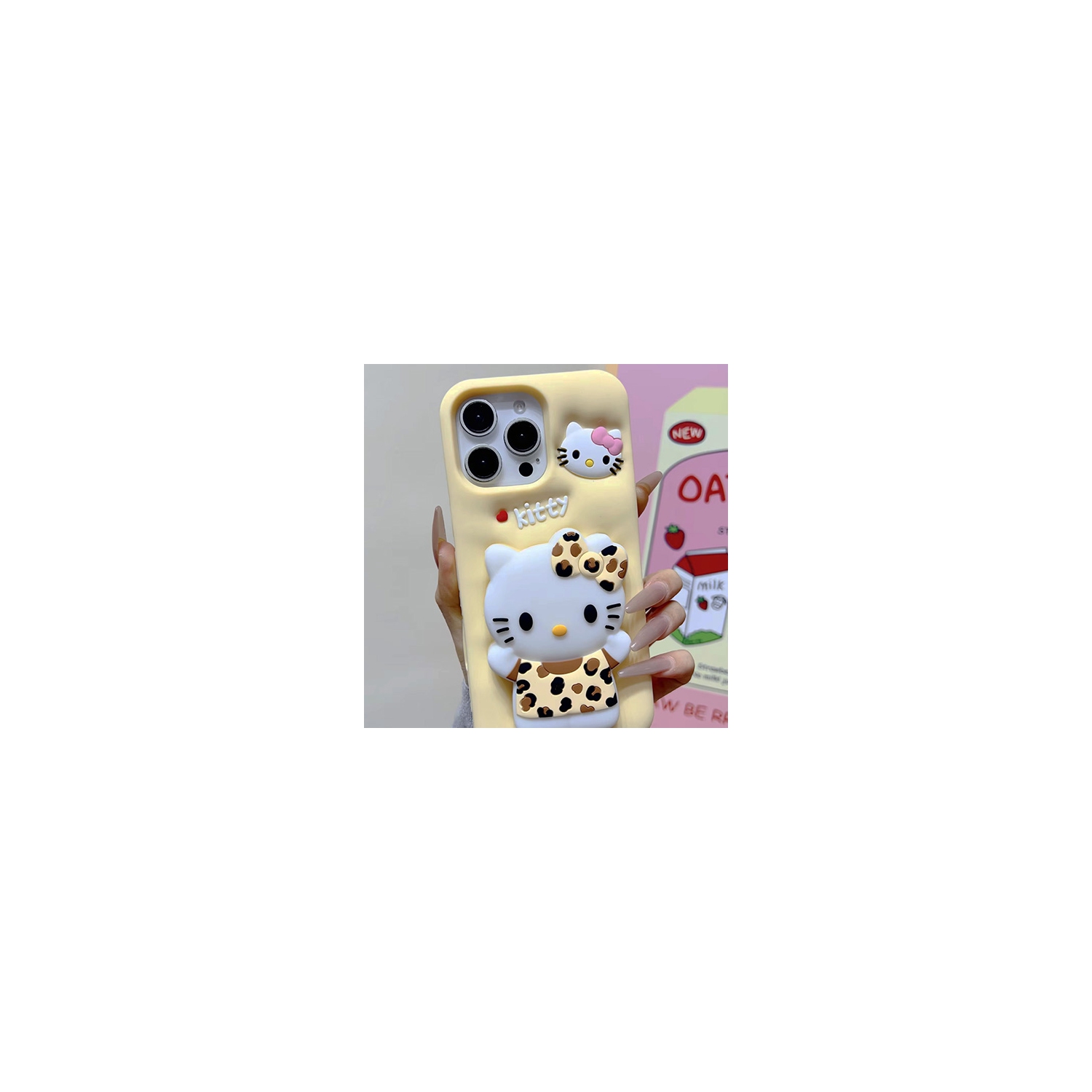 3D Leopard Print Cat Silicone Kickstand Case for iPhone 15 Pro Max