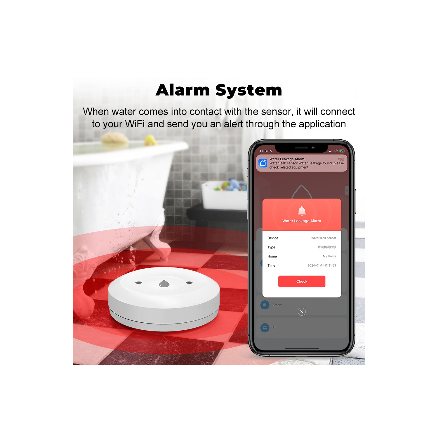 Détecteur de fuite d'eau sans fil de ZigBee, capteur de fuite d'eau Wi-Fi intelligent, système d'alarme de détecteur de fuite d'eau à télécommande