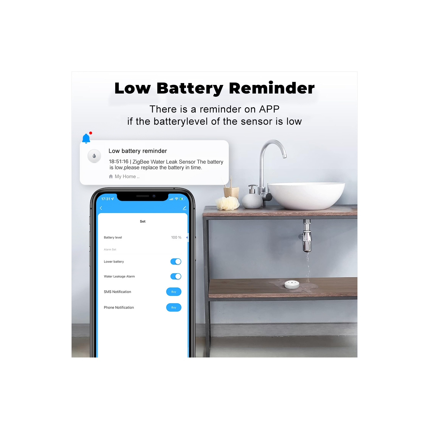 Détecteur de fuite d'eau sans fil de ZigBee, capteur de fuite d'eau Wi-Fi intelligent, système d'alarme de détecteur de fuite d'eau à télécommande