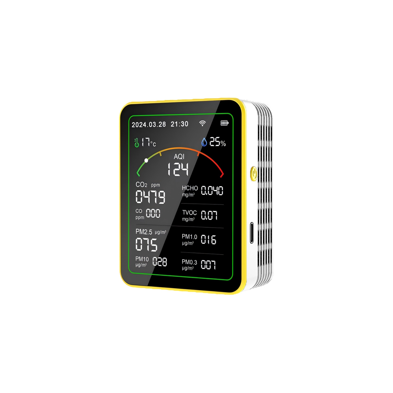 15 in 1 Air Quality Tester - Detect CO, CO2, PM, Formaldehyde, Temperature and Humidity, etc., 2.8" TFT Color Display, App Control, Wi-Fi, Alarm