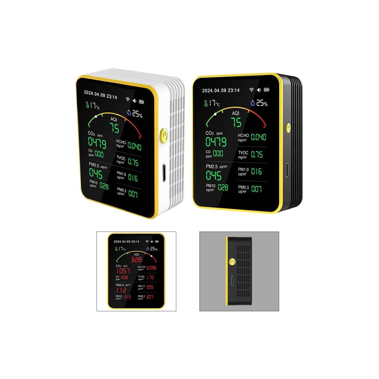 15 in 1 Air Quality Tester - Detect CO, CO2, PM, Formaldehyde, Temperature and Humidity, etc., 2.8" TFT Color Display, App Control, Wi-Fi, Alarm