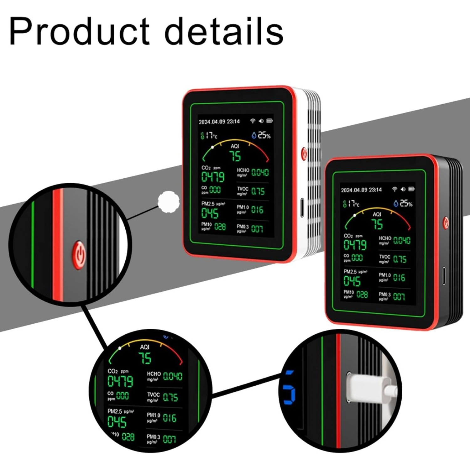 Air quality monitor-10 tests|Built-in multiple high-precision sensors|2.8' ultra-clear color screen|Wi-Fi smart connection|Ultra-long battery life
