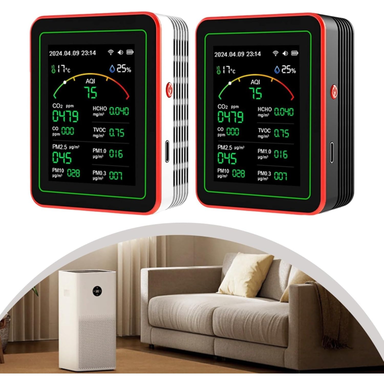 Air quality monitor-10 tests|Built-in multiple high-precision sensors|2.8' ultra-clear color screen|Wi-Fi smart connection|Ultra-long battery life
