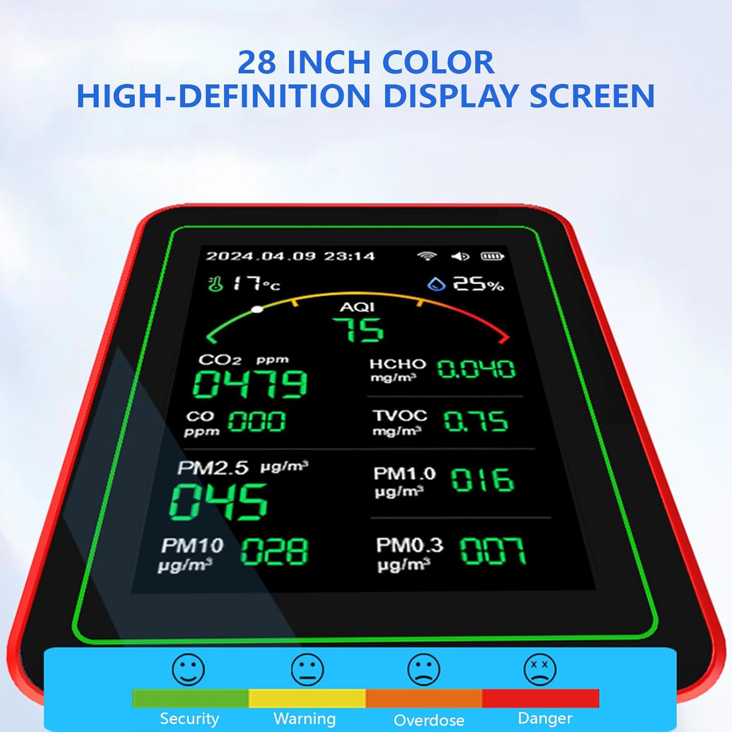 Air quality monitor-10 tests|Built-in multiple high-precision sensors|2.8' ultra-clear color screen|Wi-Fi smart connection|Ultra-long battery life