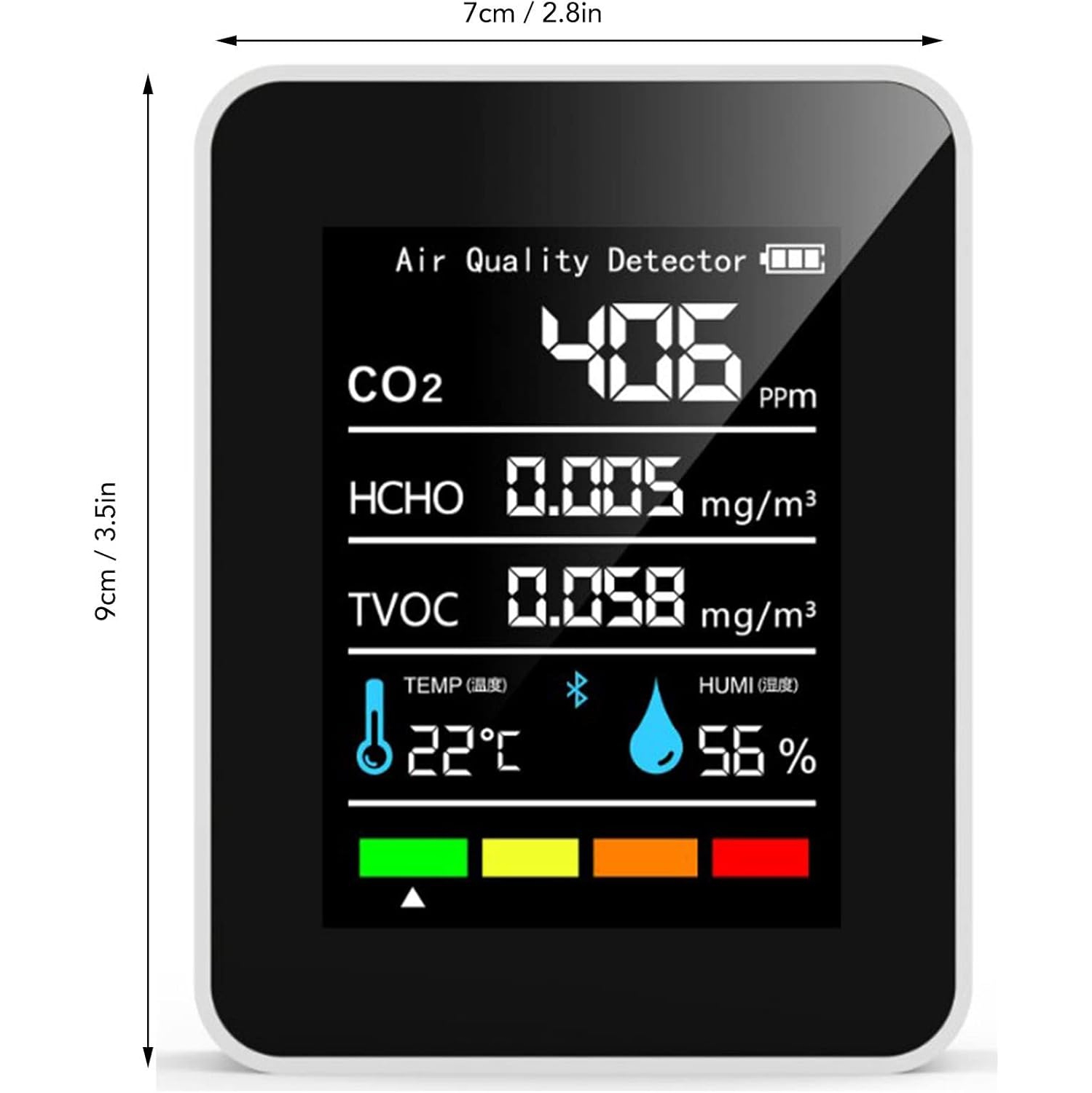 Smart Home 5-in-1 Air Quality Monitor - Detects formaldehyde, carbon dioxide, TVOC, temperature, humidity, color TFT LCD screen, USB charging, indoor
