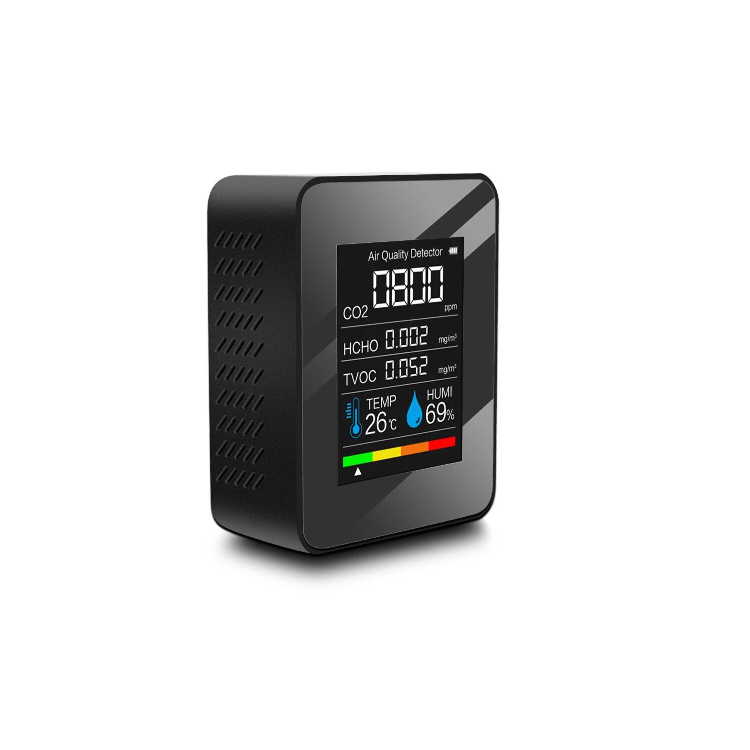 Smart Home 5-in-1 Air Quality Monitor - Detects formaldehyde, carbon dioxide, TVOC, temperature, humidity, color TFT LCD screen, USB charging, indoor