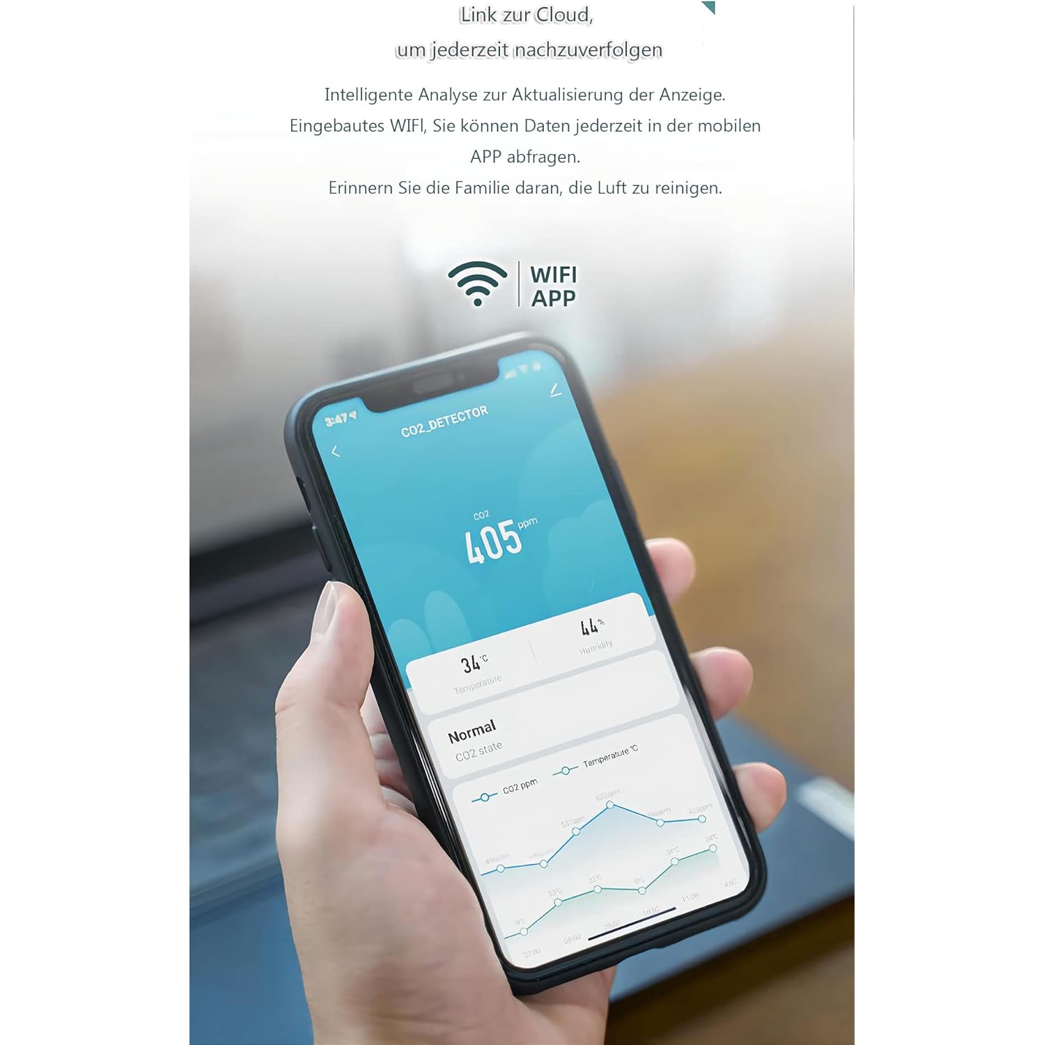 Moniteur de qualité de l'air&nbsp;: surveille CO₂, température, humidité, affichage LED, étalonnage automatique, Connexion Wi-Fi, chargement de type