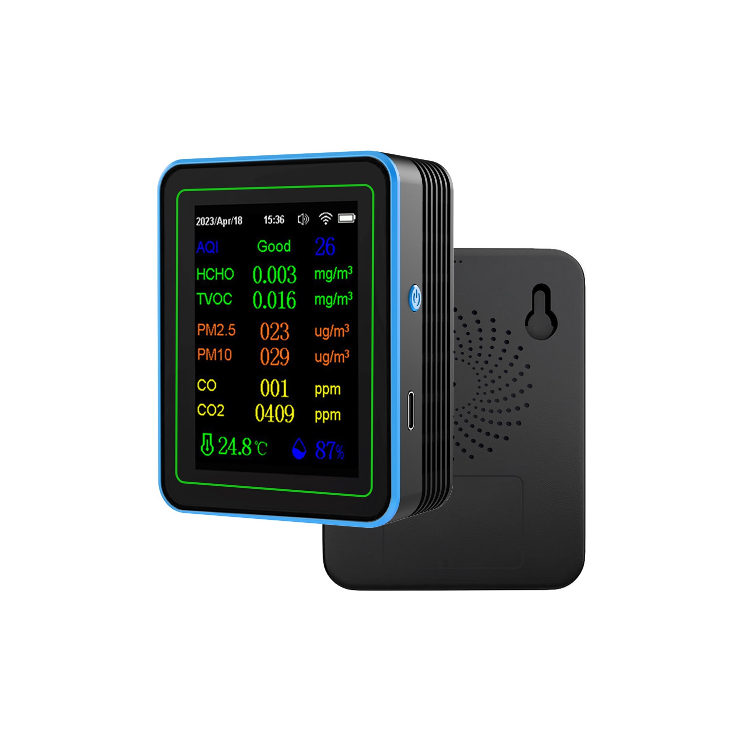 Smart 12-in-1 Air Quality Detector - Detects Formaldehyde, Carbon Dioxide, PM2.5, CO, TVOC, Wall-mounted Design, WiFi Connection, App Control, Type-C