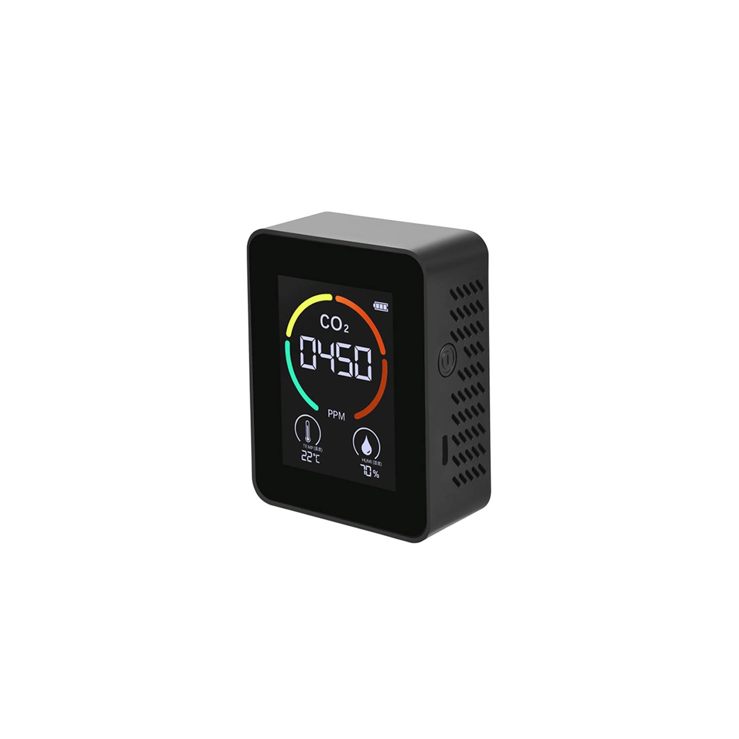 Moniteur portatif de qualité de l'air – grand écran miroir de 2,8&nbsp;po, détecte le CO2, la température et l'humidité, pile 1200&nbsp;mAh