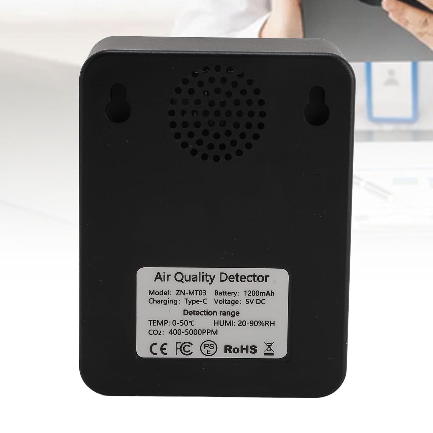 Moniteur portatif de qualité de l'air – grand écran miroir de 2,8&nbsp;po, détecte le CO2, la température et l'humidité, pile 1200&nbsp;mAh