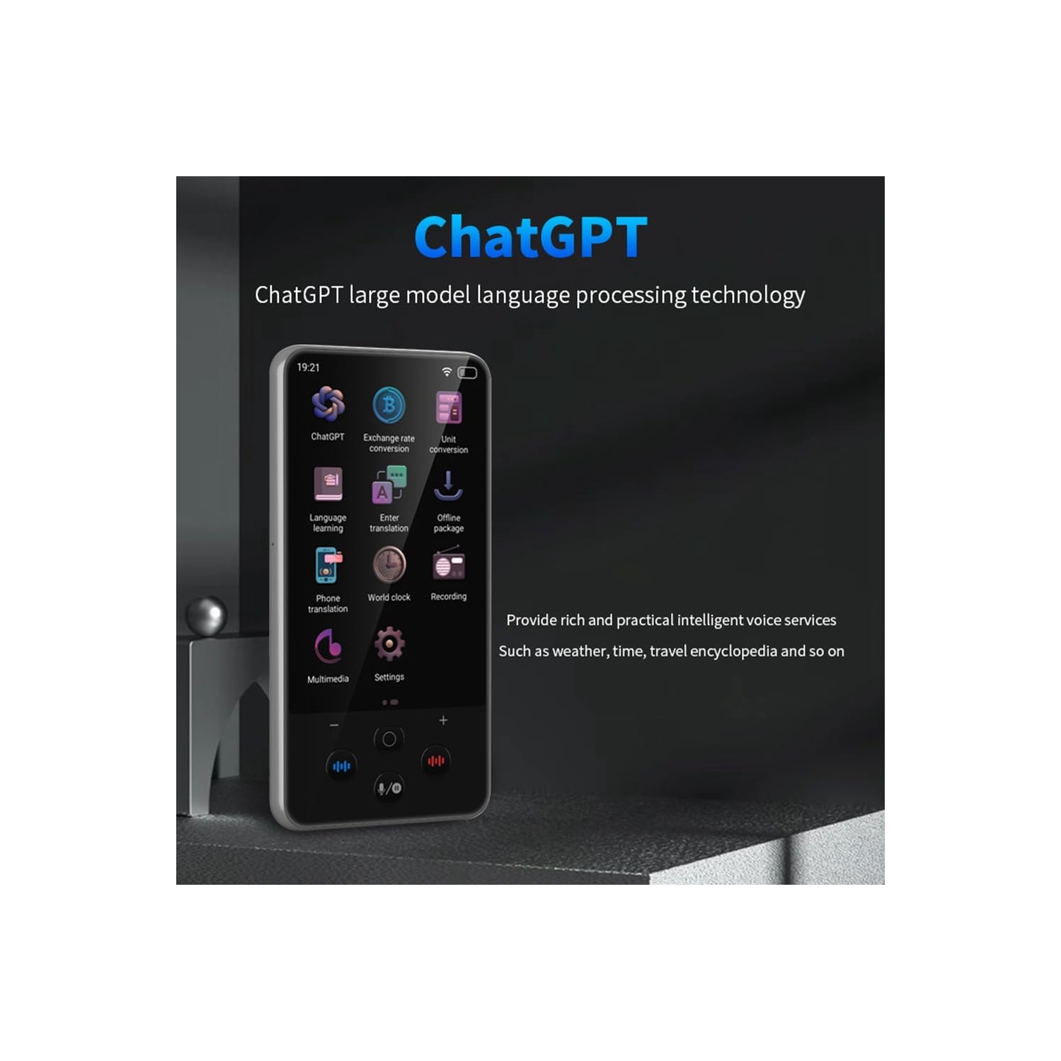 4.5-inch large screen smart translator, portable audio translator, supports 138 languages, 19 offline real-time chat